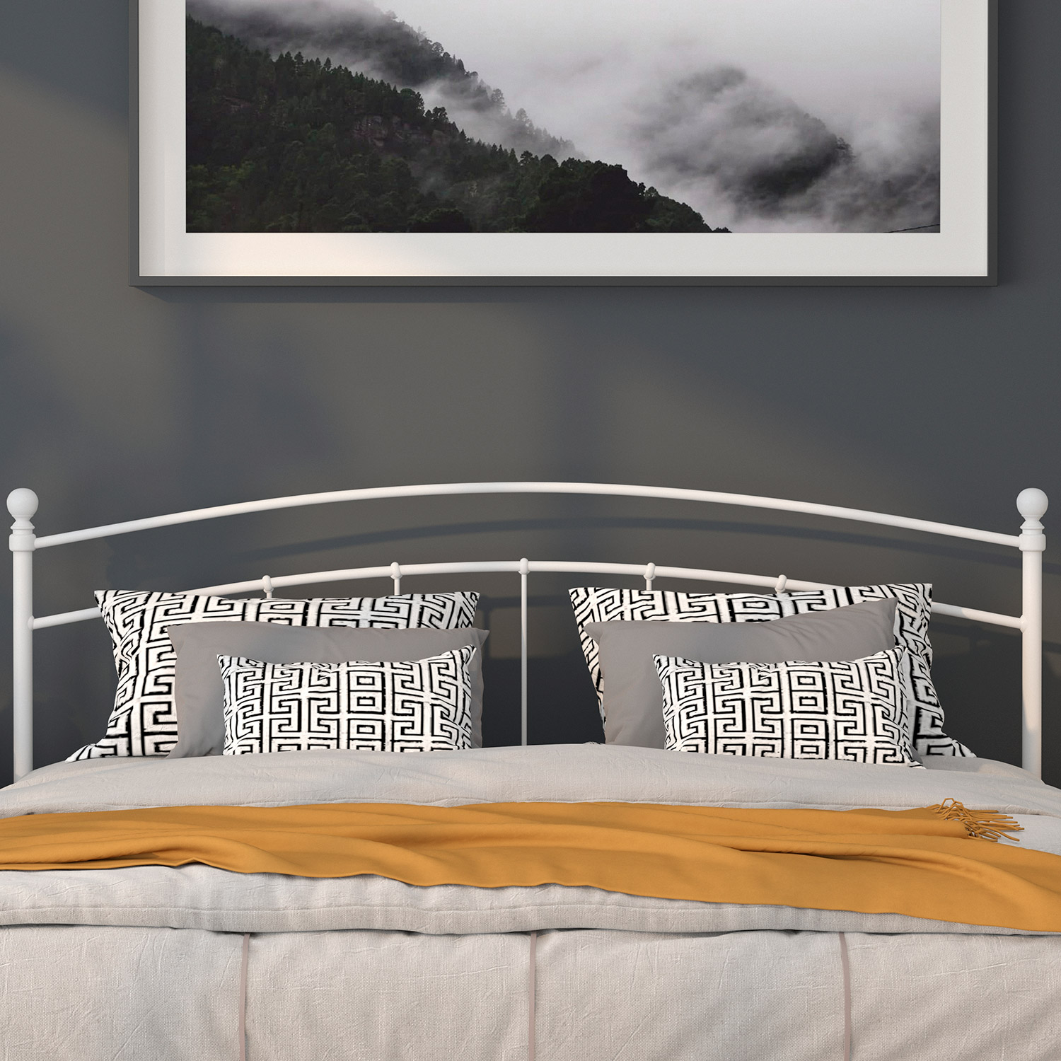 BLNK Woodstock Metal Decorative Headboard - White, King Size