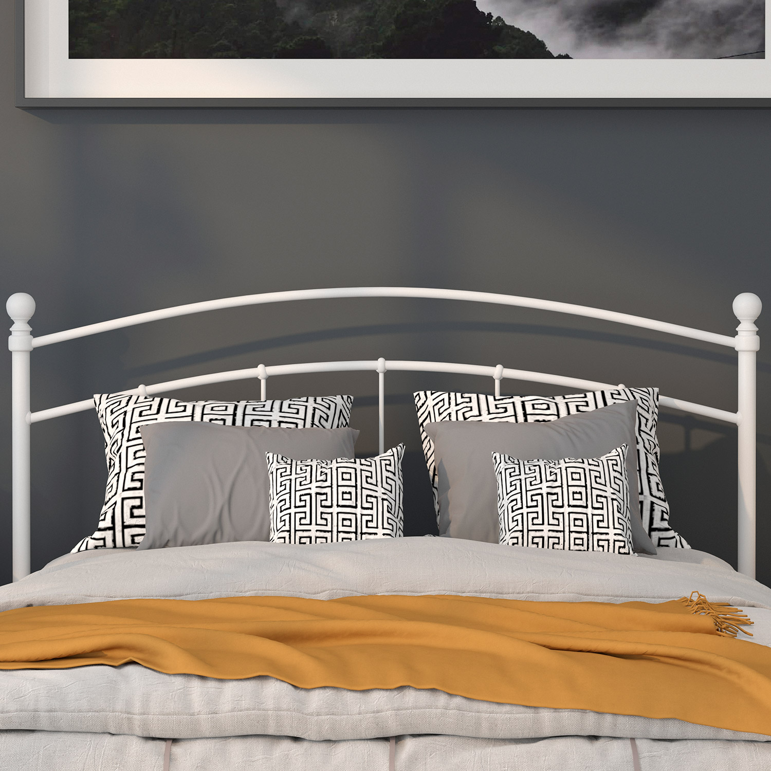 BLNK Woodstock Metal Decorative Headboard - White, Queen Size