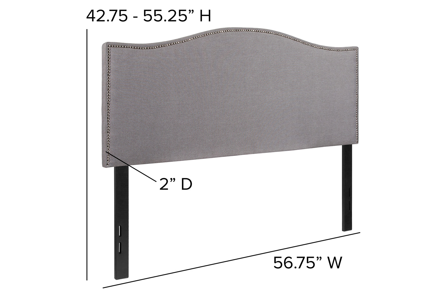 BLNK Lexington Fabric Upholstered Headboard with Accent Nail Trim - Light Gray, Full Size