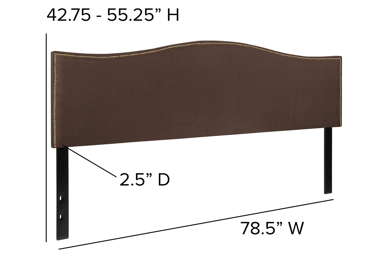 BLNK Lexington Fabric Upholstered Headboard with Accent Nail Trim - Dark Brown, King Size