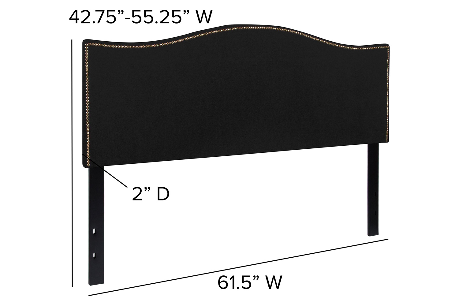 BLNK Lexington Fabric Upholstered Headboard with Accent Nail Trim - Black, Queen Size