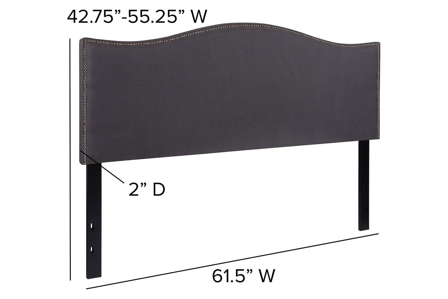 BLNK Lexington Fabric Upholstered Headboard with Accent Nail Trim - Dark Gray, Queen Size