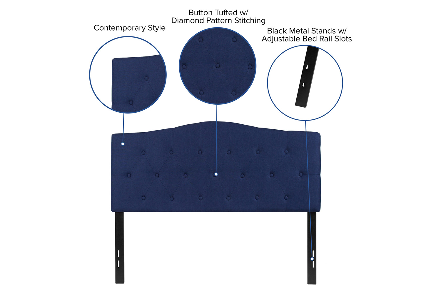 BLNK Cambridge Fabric Tufted Upholstered Headboard - Navy, Full Size