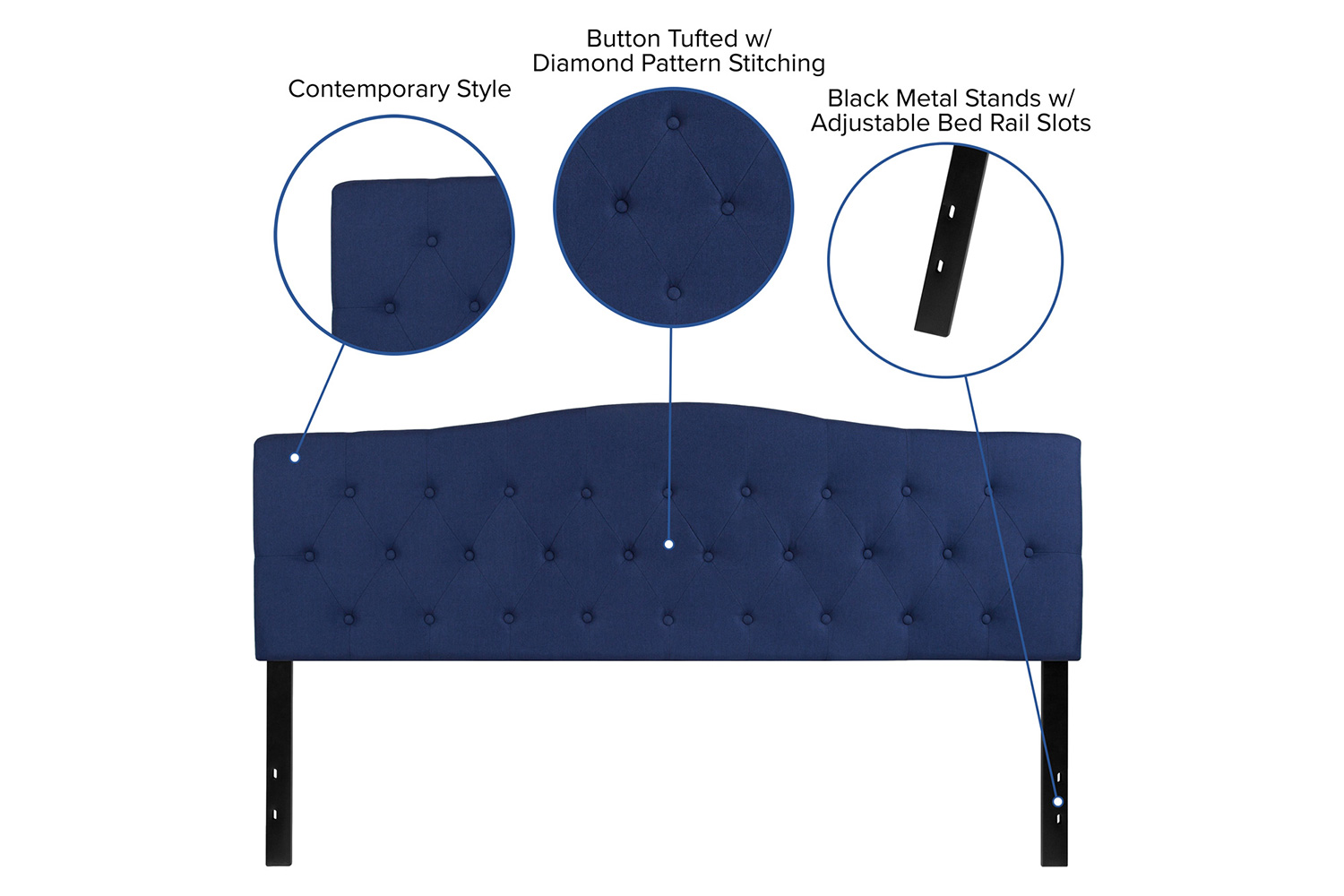 BLNK Cambridge Fabric Tufted Upholstered Headboard - Navy, King Size