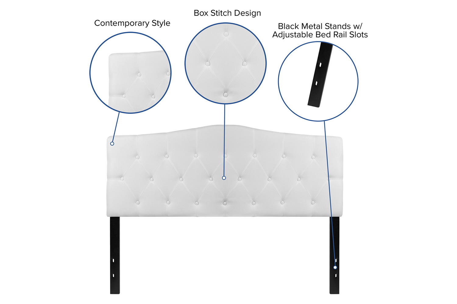 BLNK Cambridge Fabric Tufted Upholstered Headboard - White, Queen Size