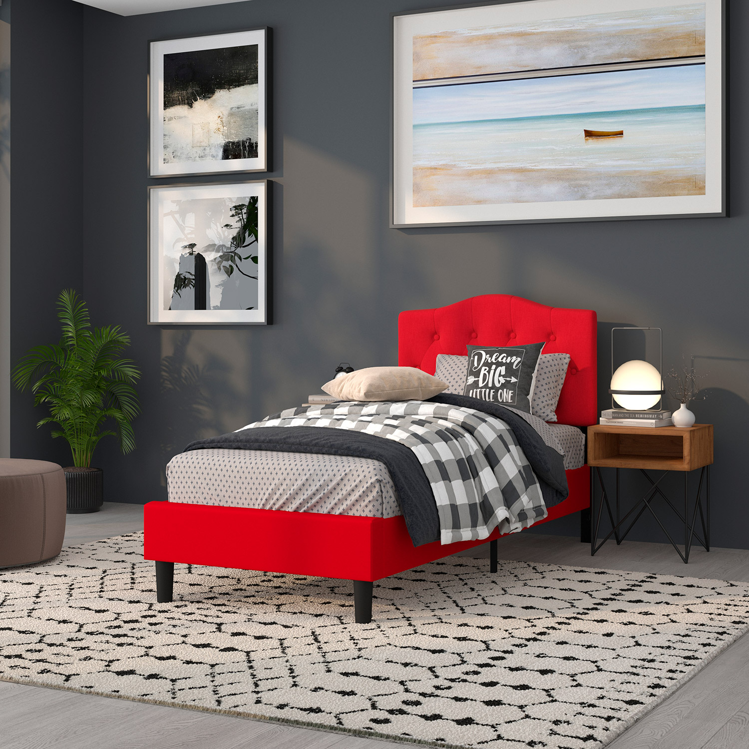 BLNK Cambridge Fabric Tufted Upholstered Headboard - Red, Twin Size