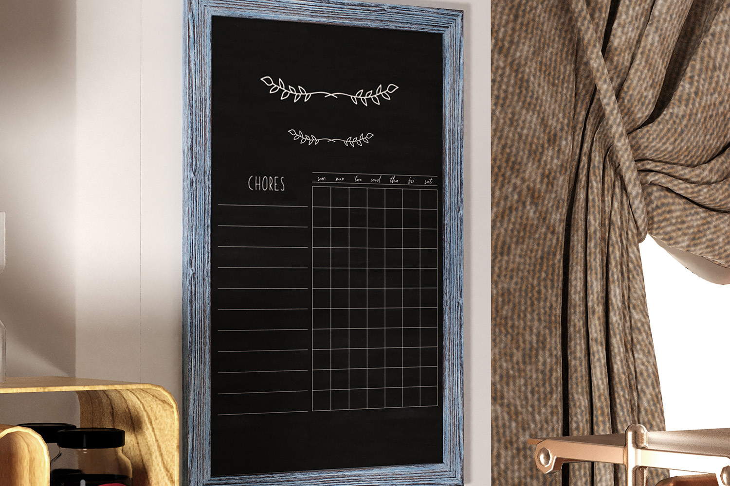 BLNK Canterbury Wall Mount Magnetic Chalkboard Sign with Eraser - Rustic Blue, 24"W x 36"H