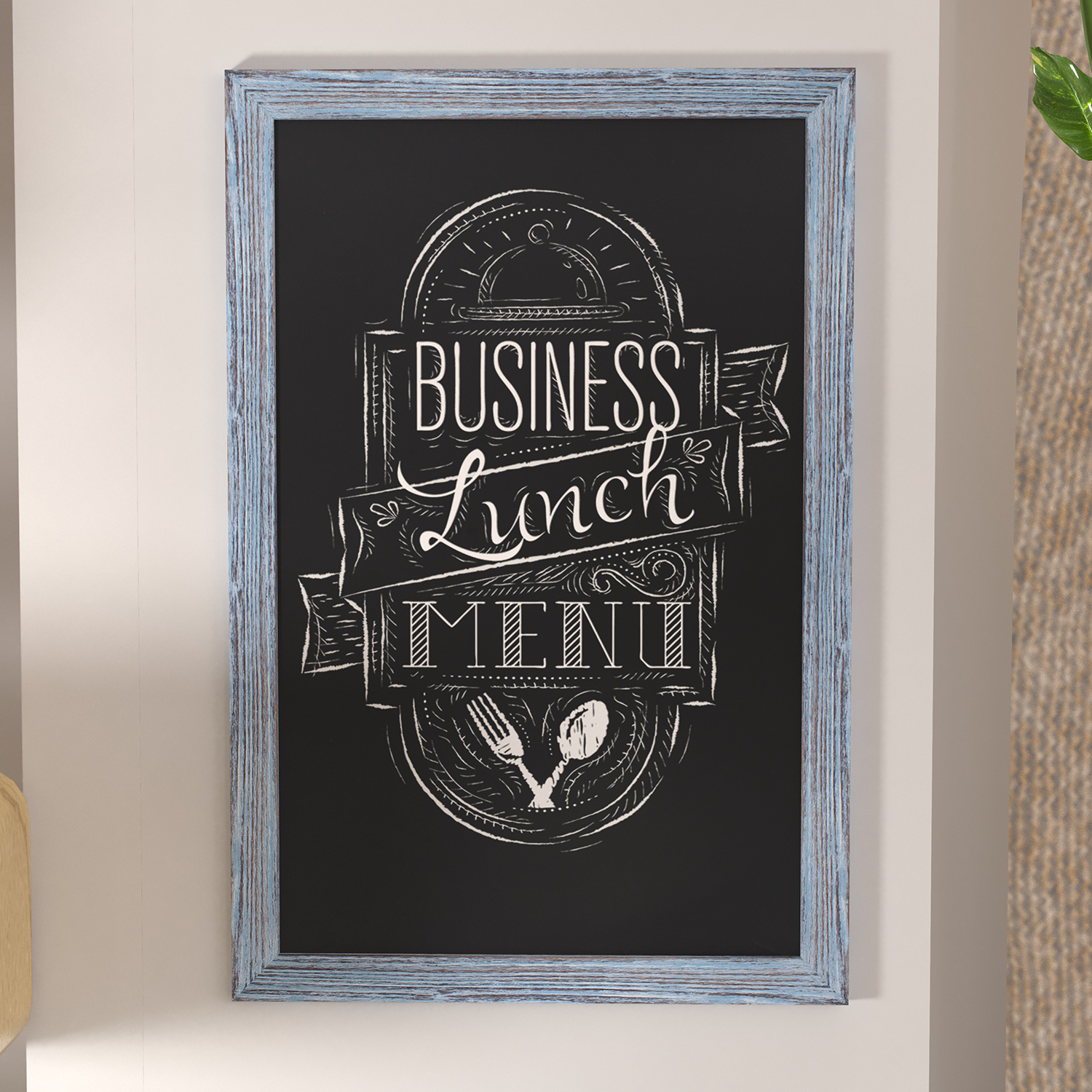 BLNK Canterbury Wall Mount Magnetic Chalkboard Sign with Eraser - Rustic Blue, 24"W x 36"H