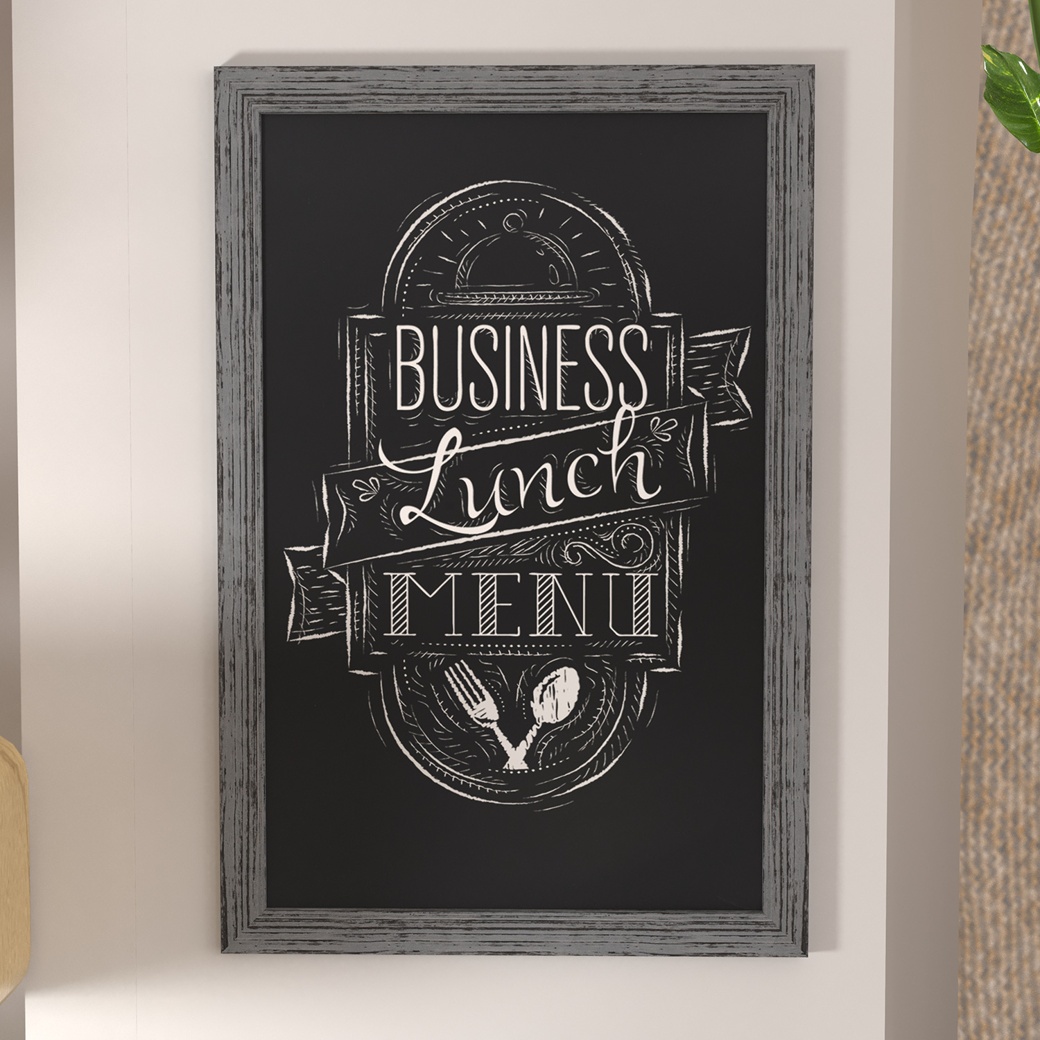 BLNK Canterbury Wall Mount Magnetic Chalkboard Sign with Eraser - Rustic Gray, 24"W x 36"H