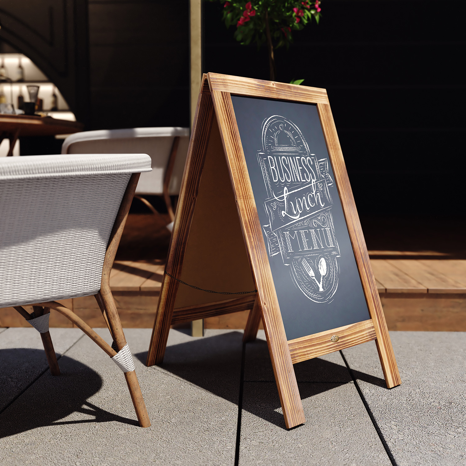 BLNK Canterbury Wooden Indoor-Outdoor A-Frame Magnetic Chalkboard Sign Set with 8 Chalk Markers - Rustic Brown