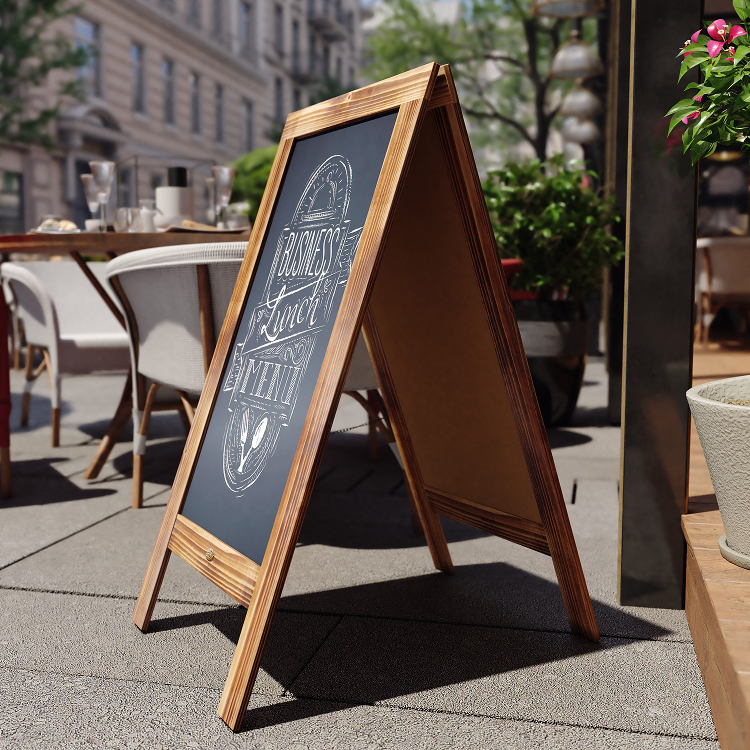 BLNK Canterbury Wooden Indoor-Outdoor A-Frame Magnetic Chalkboard Sign Set with 8 Chalk Markers - Rustic Brown