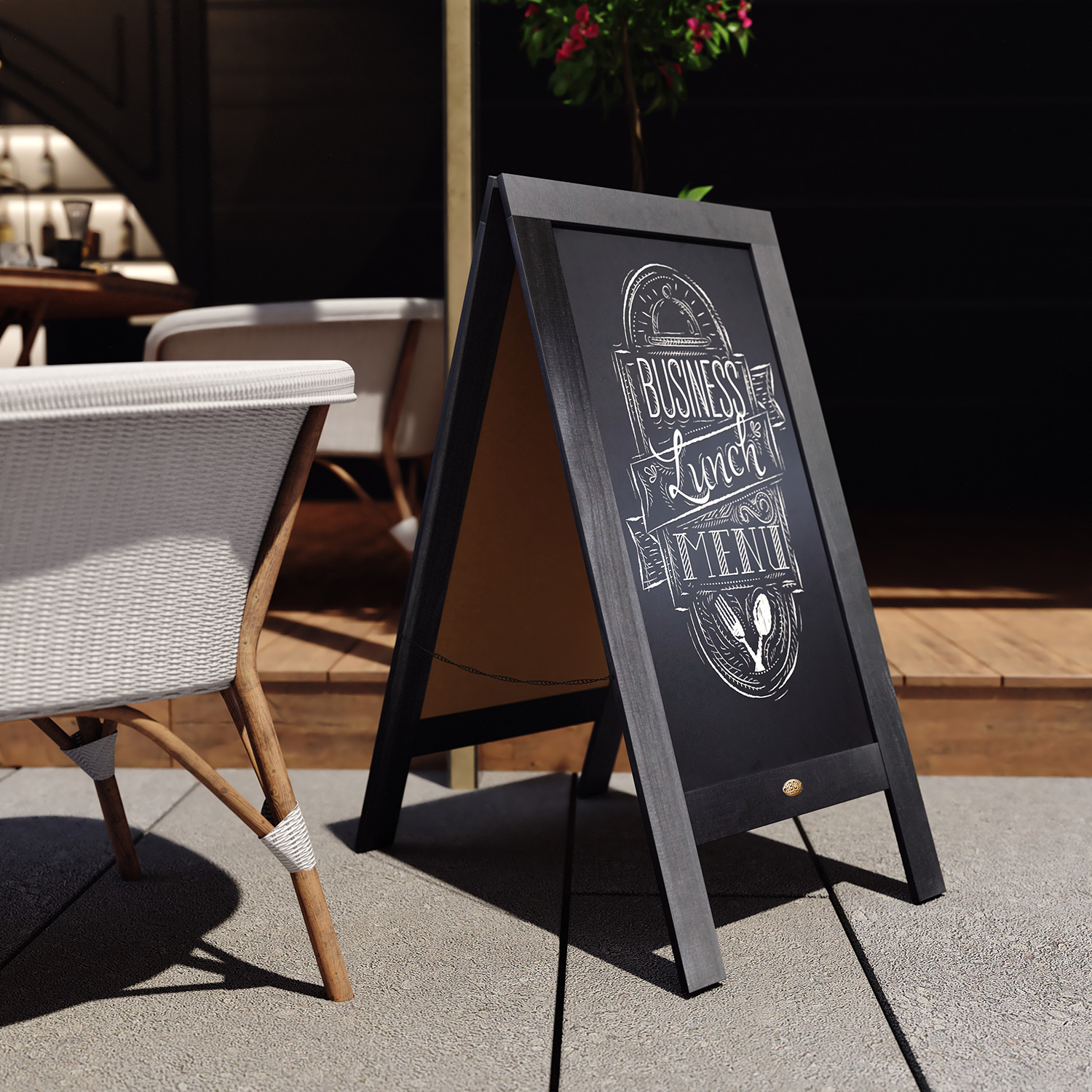 BLNK Canterbury Wooden Indoor-Outdoor A-Frame Magnetic Chalkboard Sign Set with 8 Chalk Markers - Black