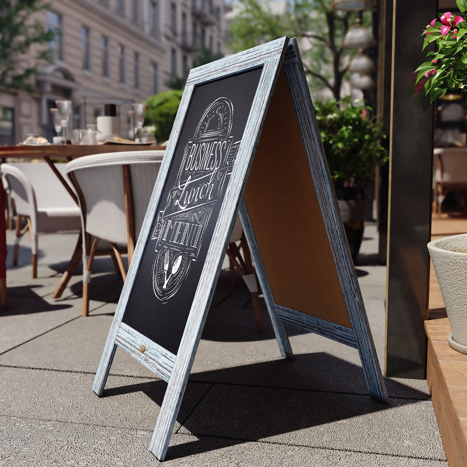 BLNK Canterbury Vintage Wooden A-Frame Magnetic Indoor-Outdoor Chalkboard Sign - Vintage Blue