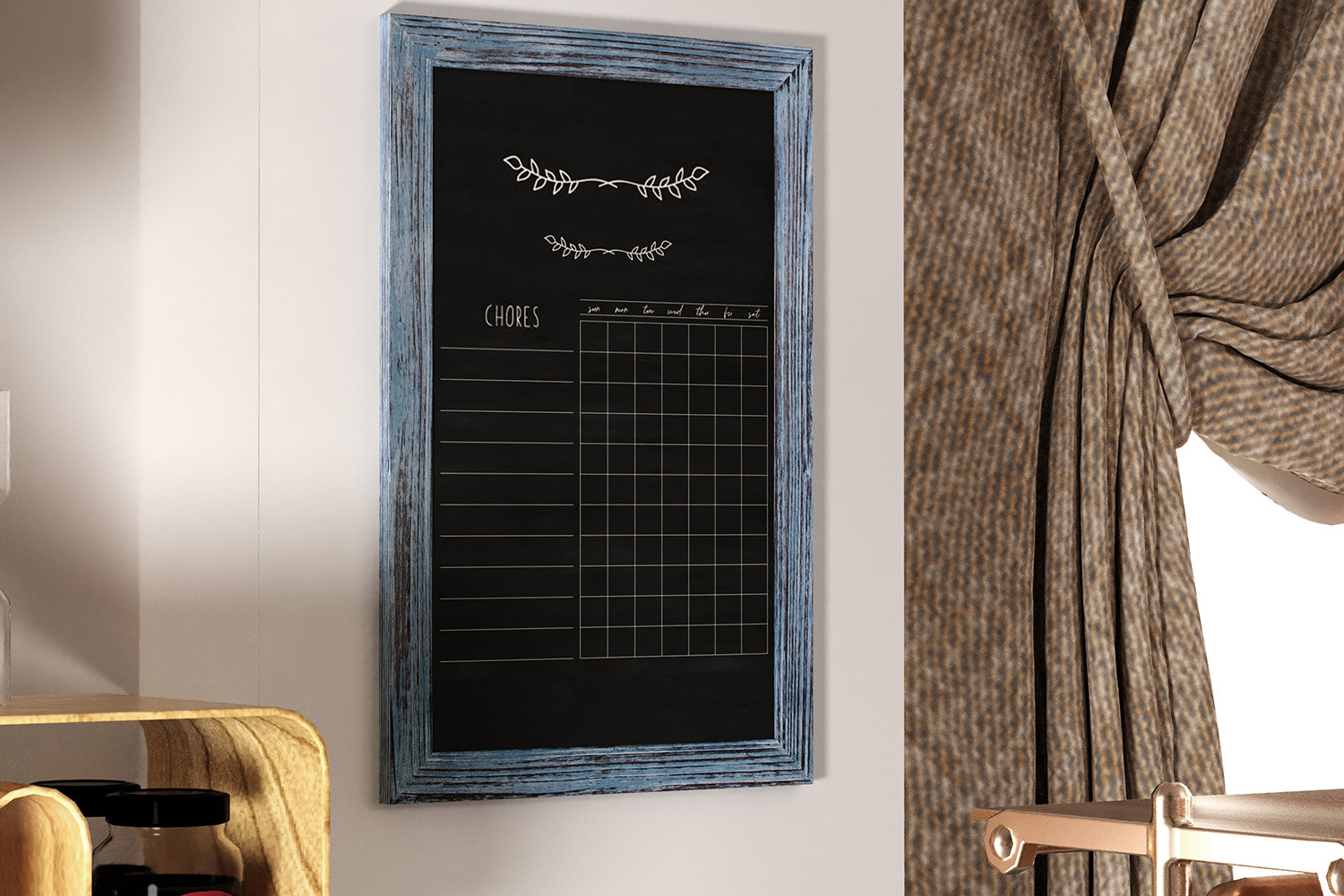 BLNK Canterbury Wall Mount Magnetic Chalkboard Sign with Eraser - Rustic Blue, 20"W x 30"H