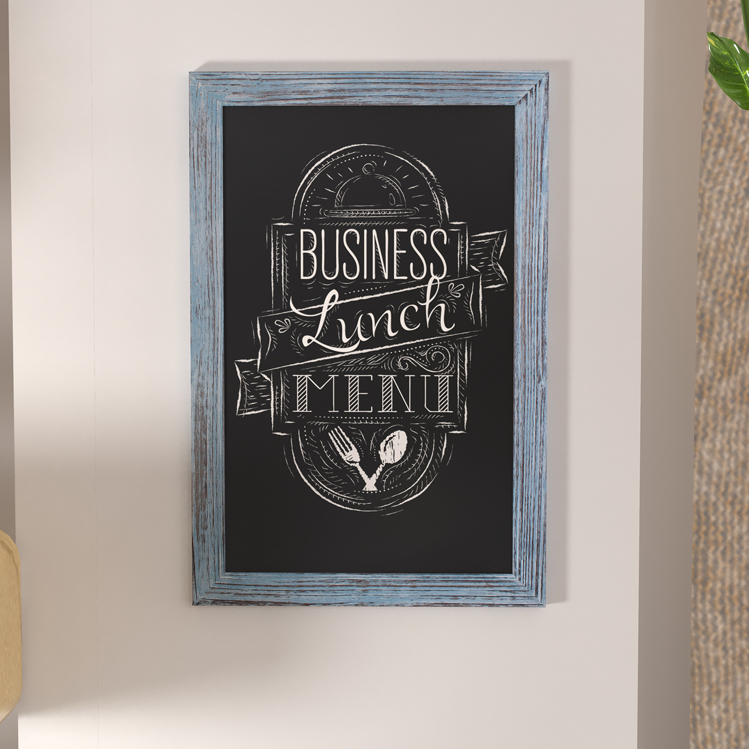 BLNK Canterbury Wall Mount Magnetic Chalkboard Sign with Eraser - Rustic Blue, 20"W x 30"H