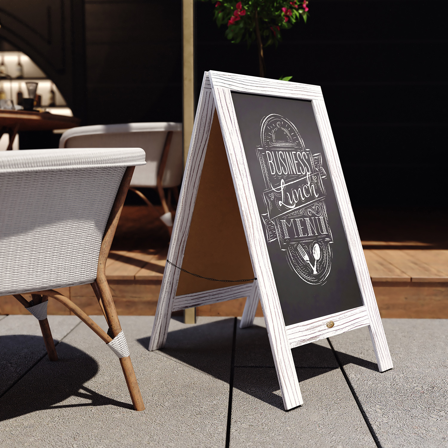 BLNK Canterbury Vintage Wooden A-Frame Magnetic Indoor-Outdoor Chalkboard Sign - Whitewashed