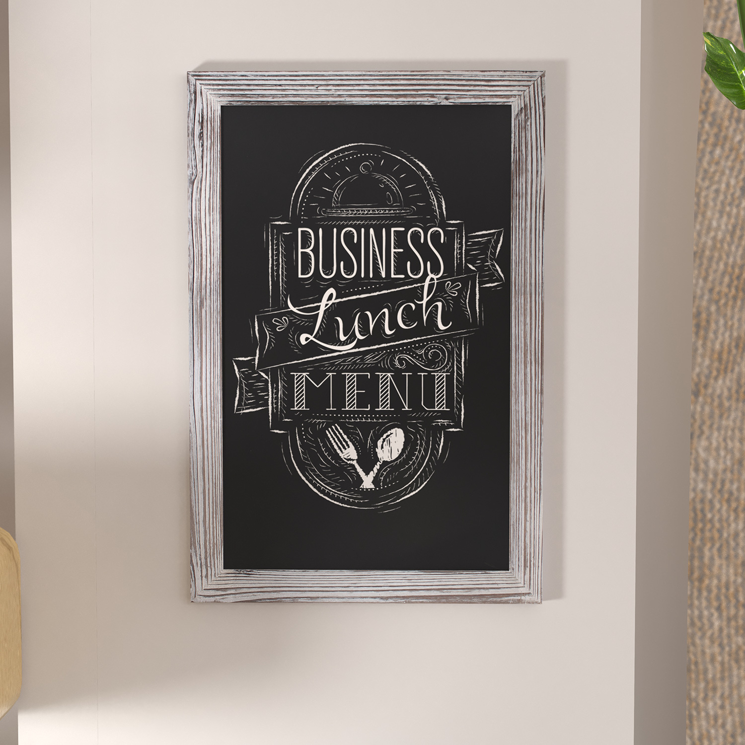 BLNK Canterbury Wall Mount Magnetic Chalkboard Sign with Eraser - Whitewashed, 20"W x 30"H