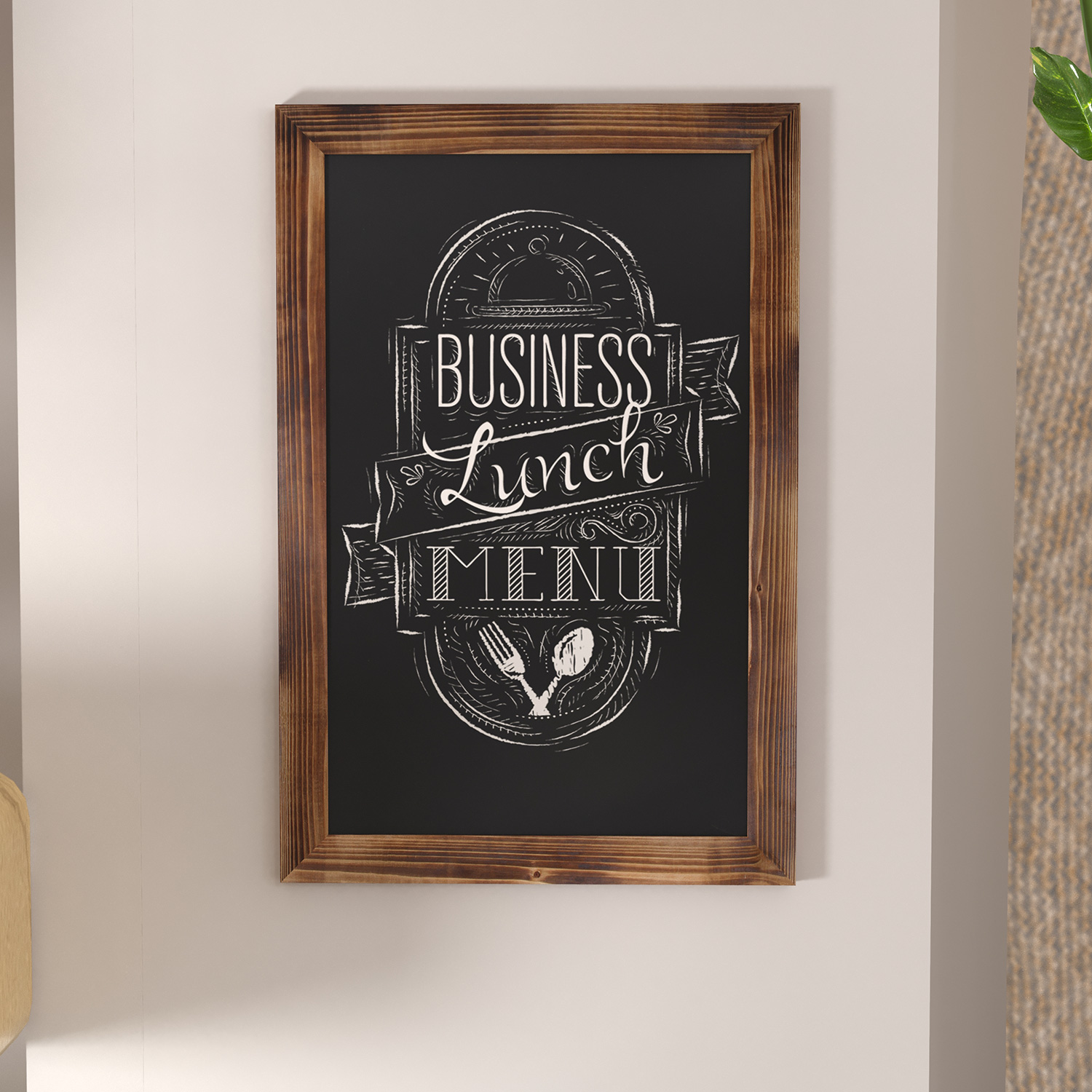 BLNK Canterbury Wall Mount Magnetic Chalkboard Sign with Eraser - Torched Wood, 20"W x 30"H