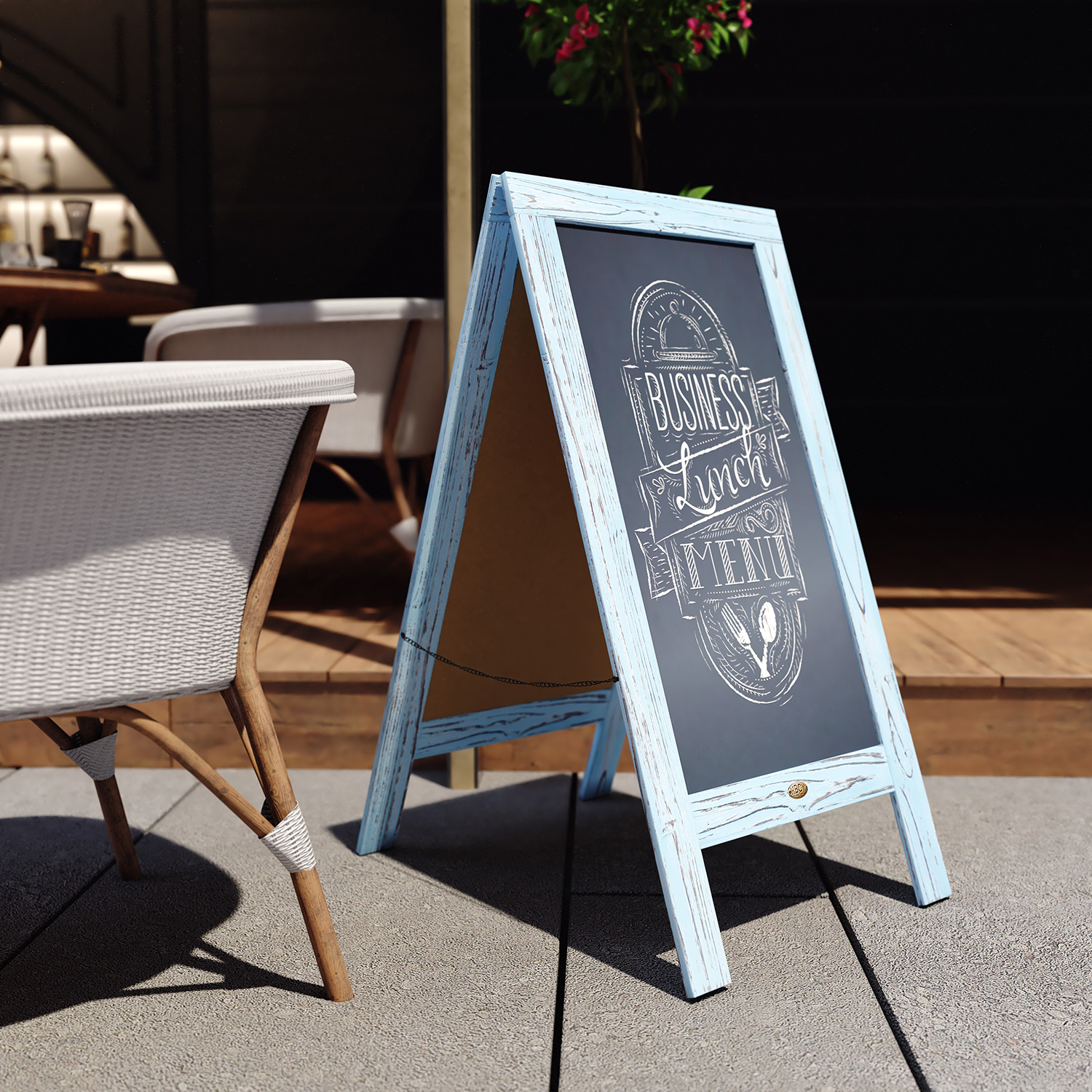 BLNK Canterbury Vintage Wooden A-Frame Magnetic Indoor-Outdoor Chalkboard Sign - Robin Blue