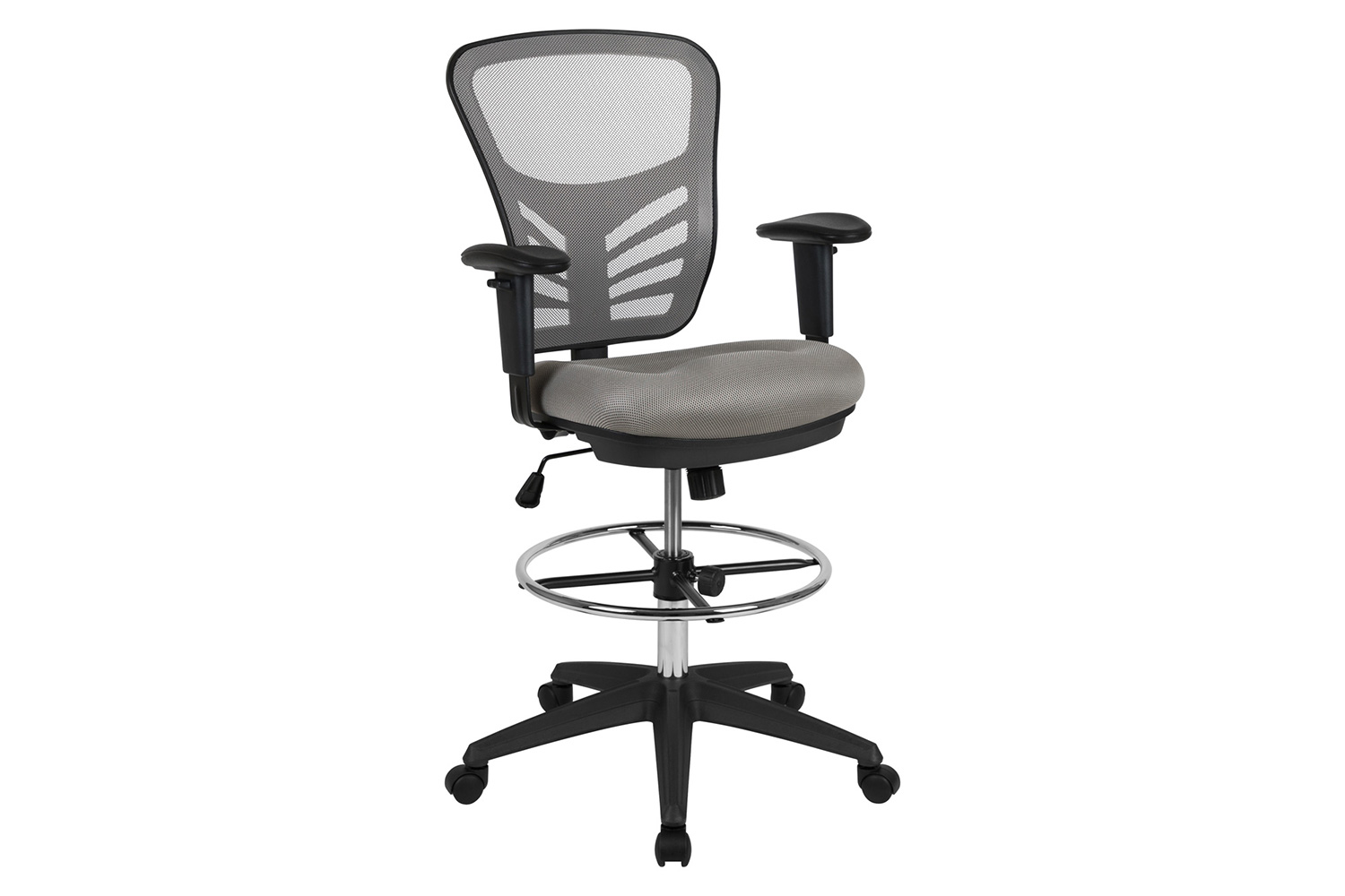 BLNK Tyler Mid-Back Mesh Ergonomic Drafting Chair with Adjustable Chrome Foot Ring, Adjustable Arms and Black Frame