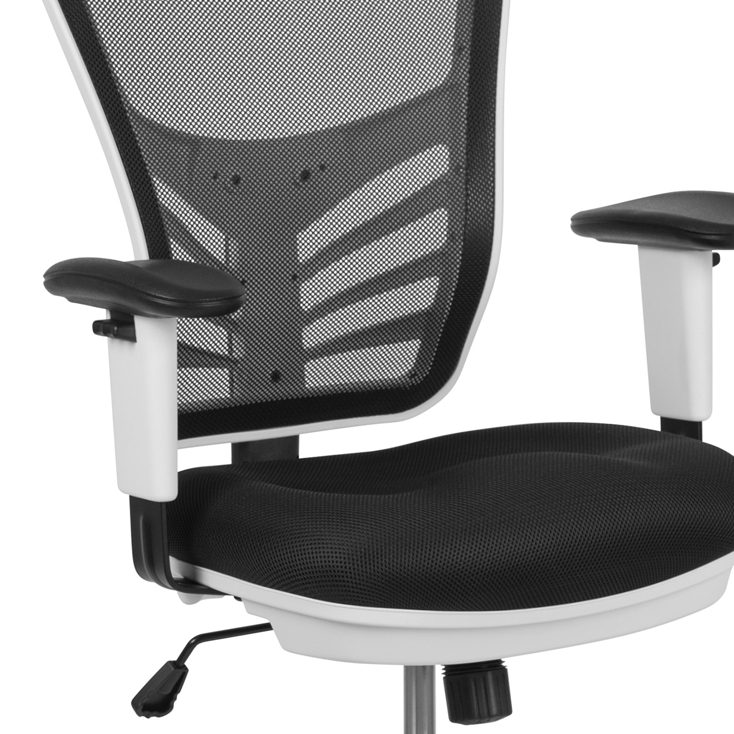 BLNK Tyler Mid-Back Mesh Ergonomic Drafting Chair with Adjustable Chrome Foot Ring, Adjustable Arms and White Frame - Black