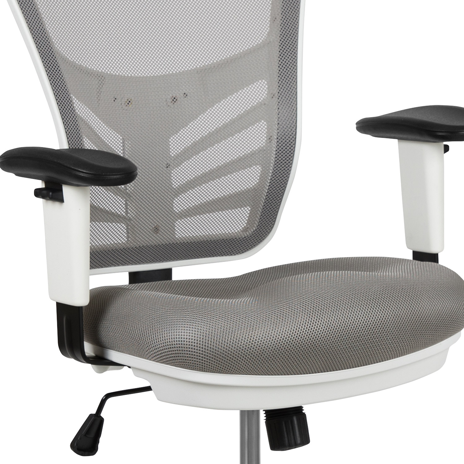 BLNK Tyler Mid-Back Mesh Ergonomic Drafting Chair with Adjustable Chrome Foot Ring, Adjustable Arms and White Frame - Light Gray