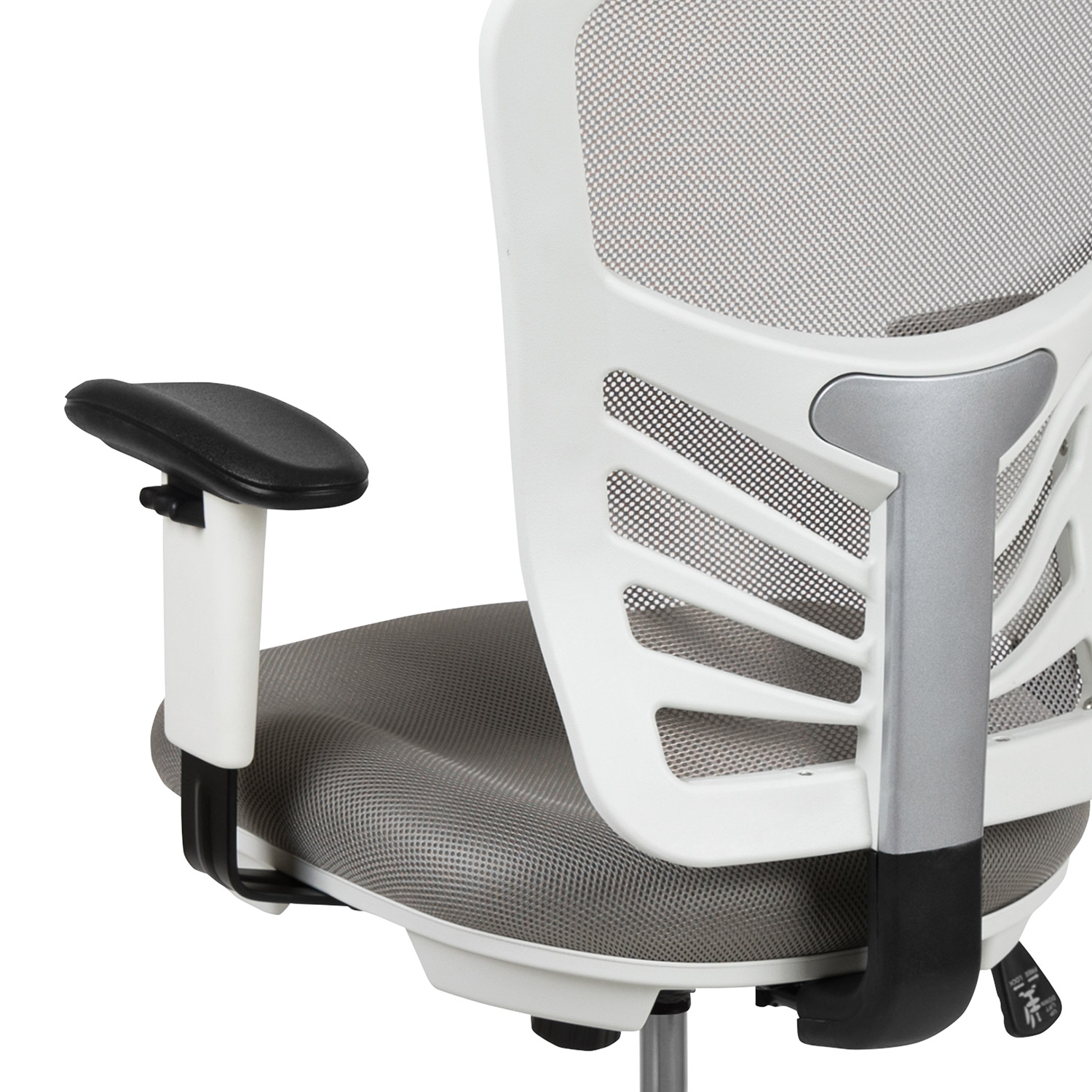 BLNK Tyler Mid-Back Mesh Ergonomic Drafting Chair with Adjustable Chrome Foot Ring, Adjustable Arms and White Frame - Light Gray