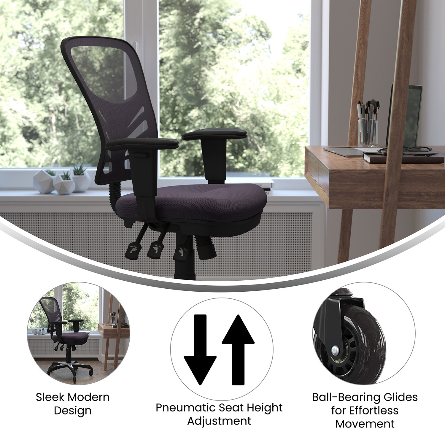 BLNK Nicholas Mid-Back Mesh Multifunction Executive Swivel Ergonomic Office Chair with Adjustable Arms and Transparent Roller Wheels - Dark Gray