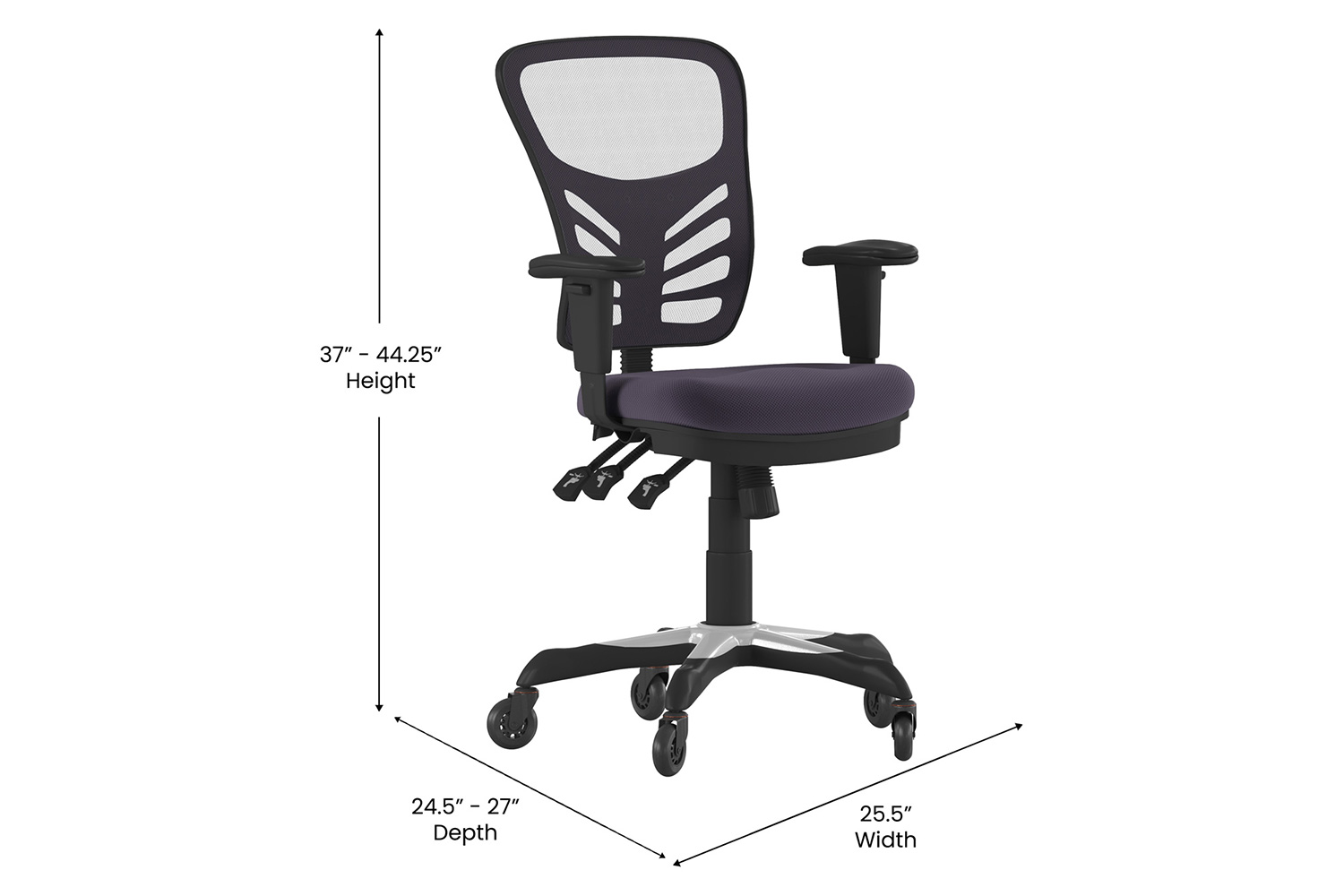 BLNK Nicholas Mid-Back Mesh Multifunction Executive Swivel Ergonomic Office Chair with Adjustable Arms and Transparent Roller Wheels - Dark Gray