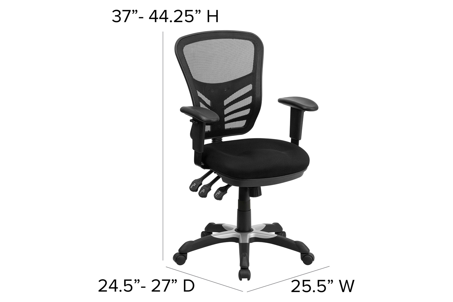 BLNK Nicholas Mid-Back Mesh Multifunction Executive Swivel Ergonomic Office Chair with Adjustable Arms - Black