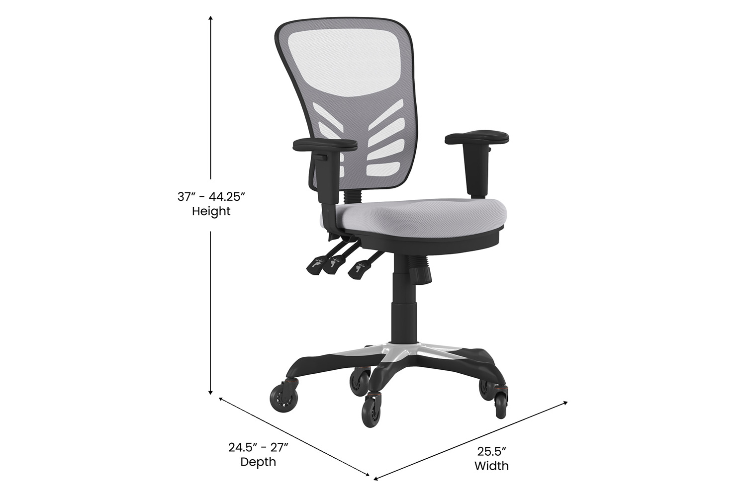 BLNK Nicholas Mid-Back Mesh Multifunction Executive Swivel Ergonomic Office Chair with Adjustable Arms and Transparent Roller Wheels - Gray