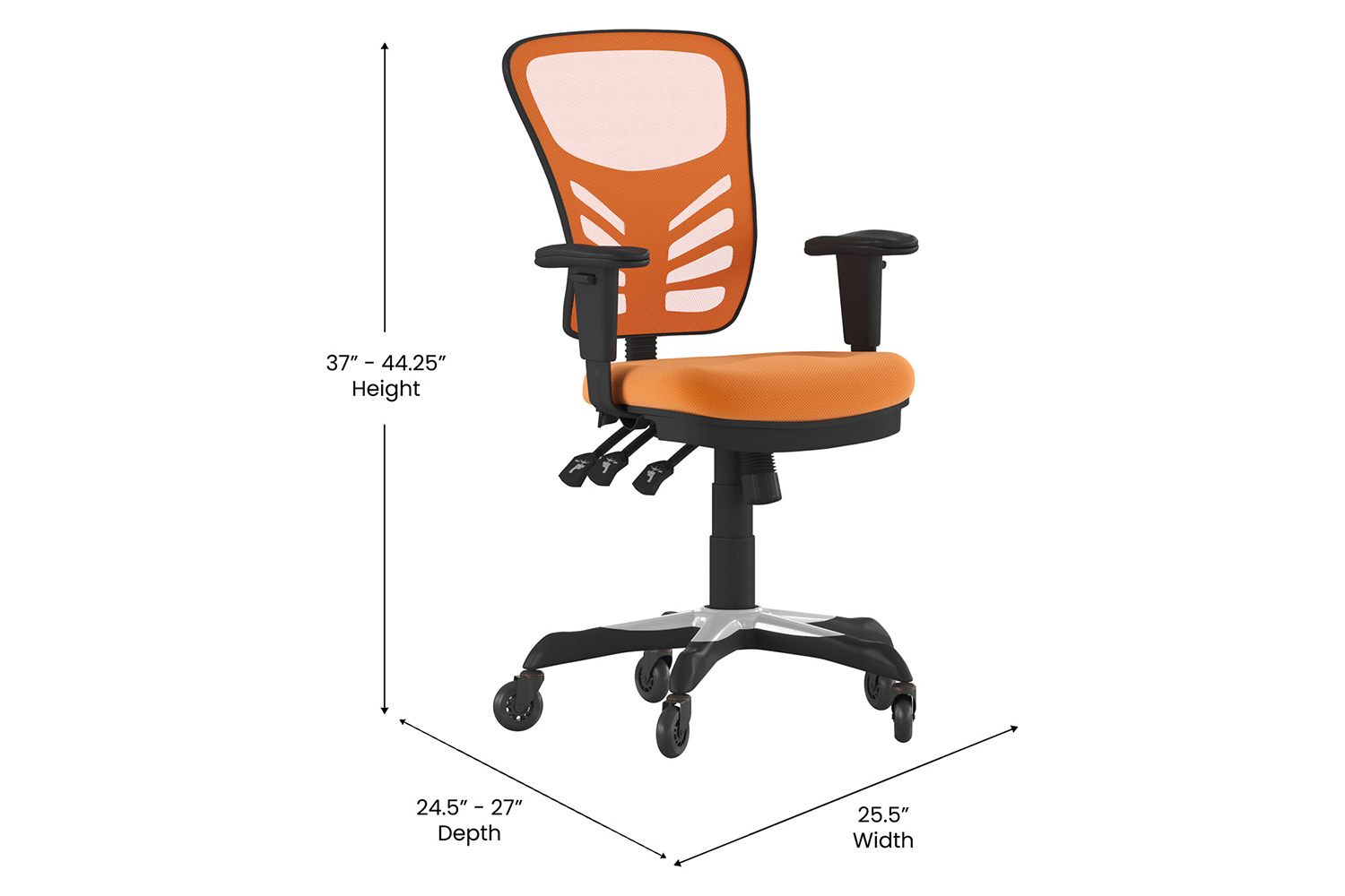 BLNK Nicholas Mid-Back Mesh Multifunction Executive Swivel Ergonomic Office Chair with Adjustable Arms and Transparent Roller Wheels - Orange