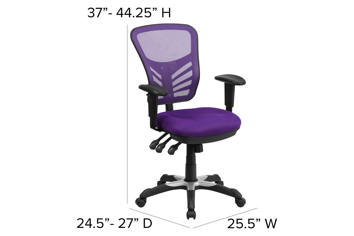 BLNK Nicholas Mid-Back Mesh Multifunction Executive Swivel Ergonomic Office Chair with Adjustable Arms - Purple