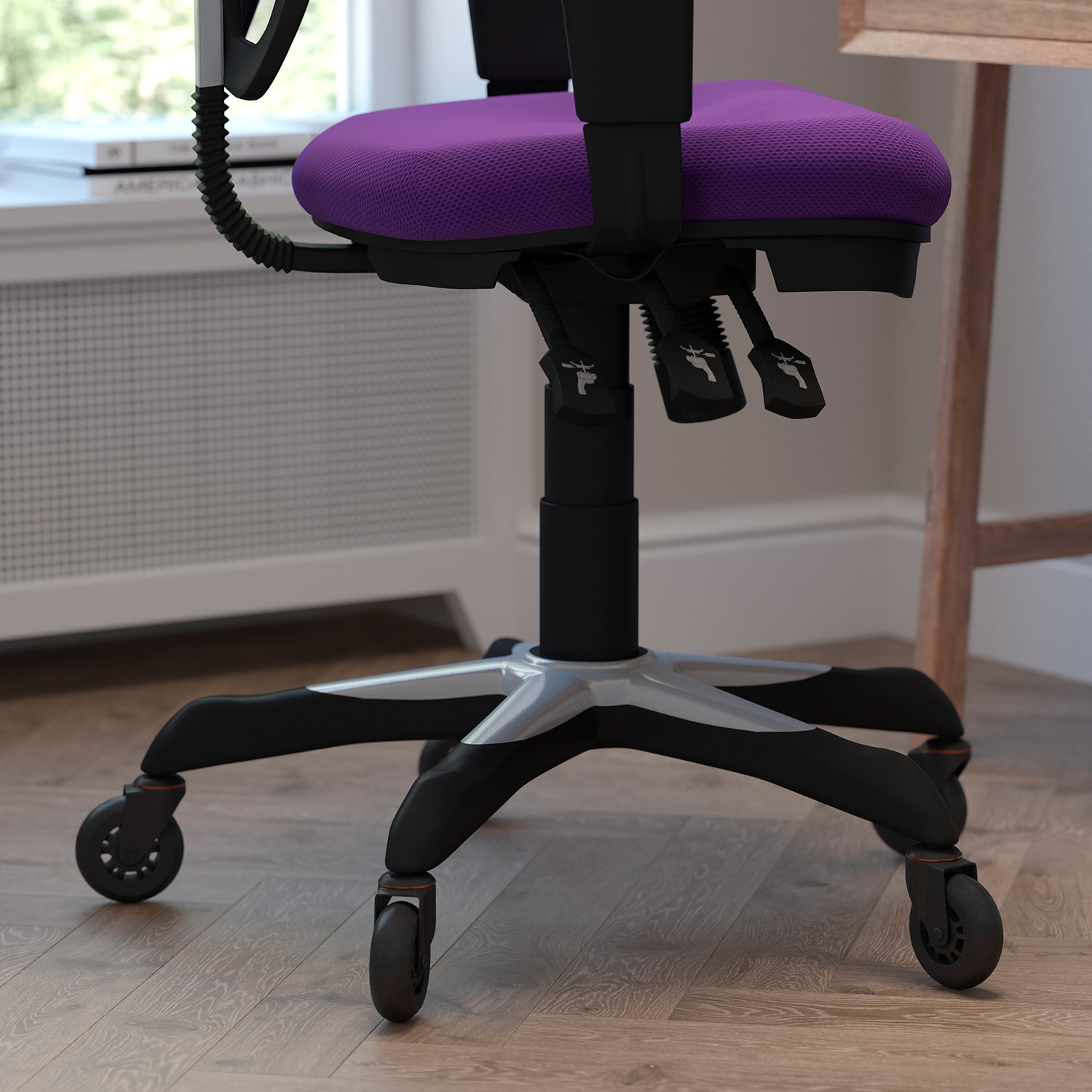 BLNK Nicholas Mid-Back Mesh Multifunction Executive Swivel Ergonomic Office Chair with Adjustable Arms and Transparent Roller Wheels - Purple