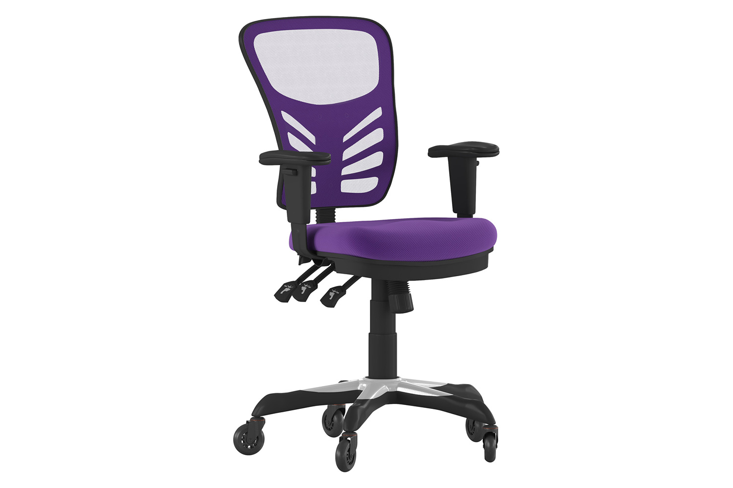 BLNK Nicholas Mid-Back Mesh Multifunction Executive Swivel Ergonomic Office Chair with Adjustable Arms and Transparent Roller Wheels - Purple