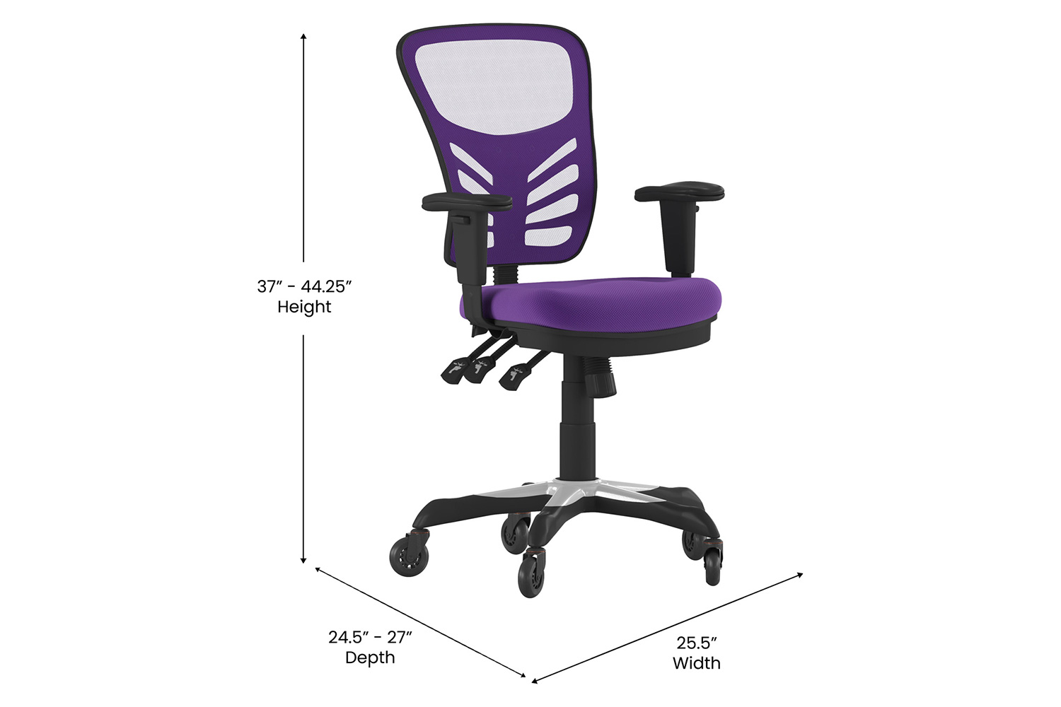 BLNK Nicholas Mid-Back Mesh Multifunction Executive Swivel Ergonomic Office Chair with Adjustable Arms and Transparent Roller Wheels - Purple