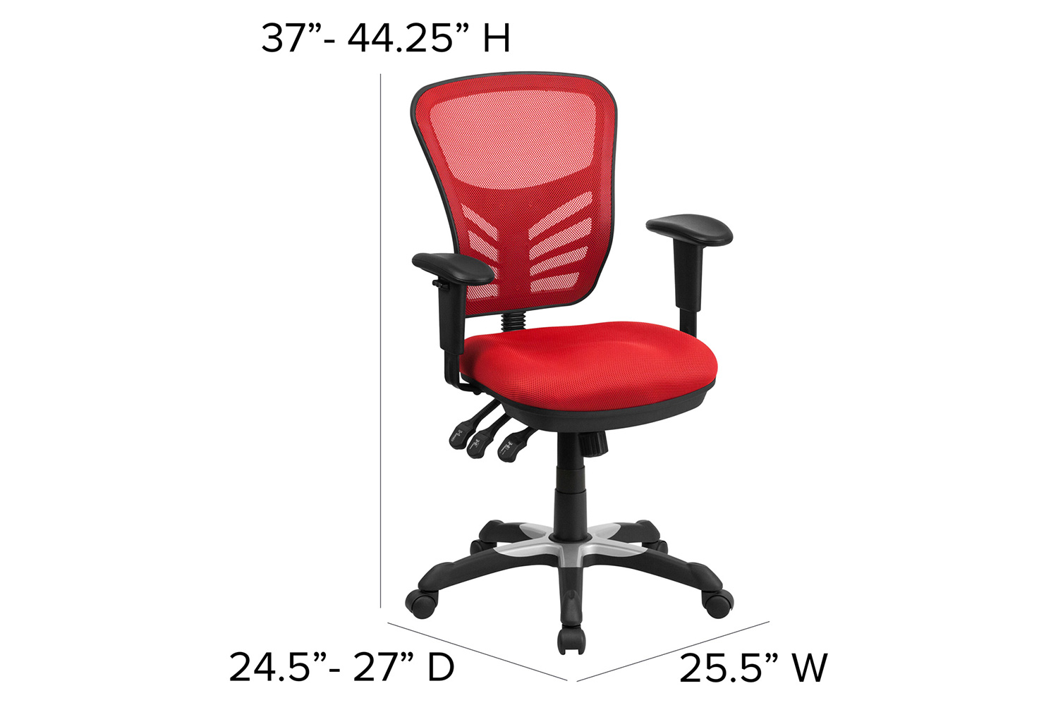 BLNK Nicholas Mid-Back Mesh Multifunction Executive Swivel Ergonomic Office Chair with Adjustable Arms - Red