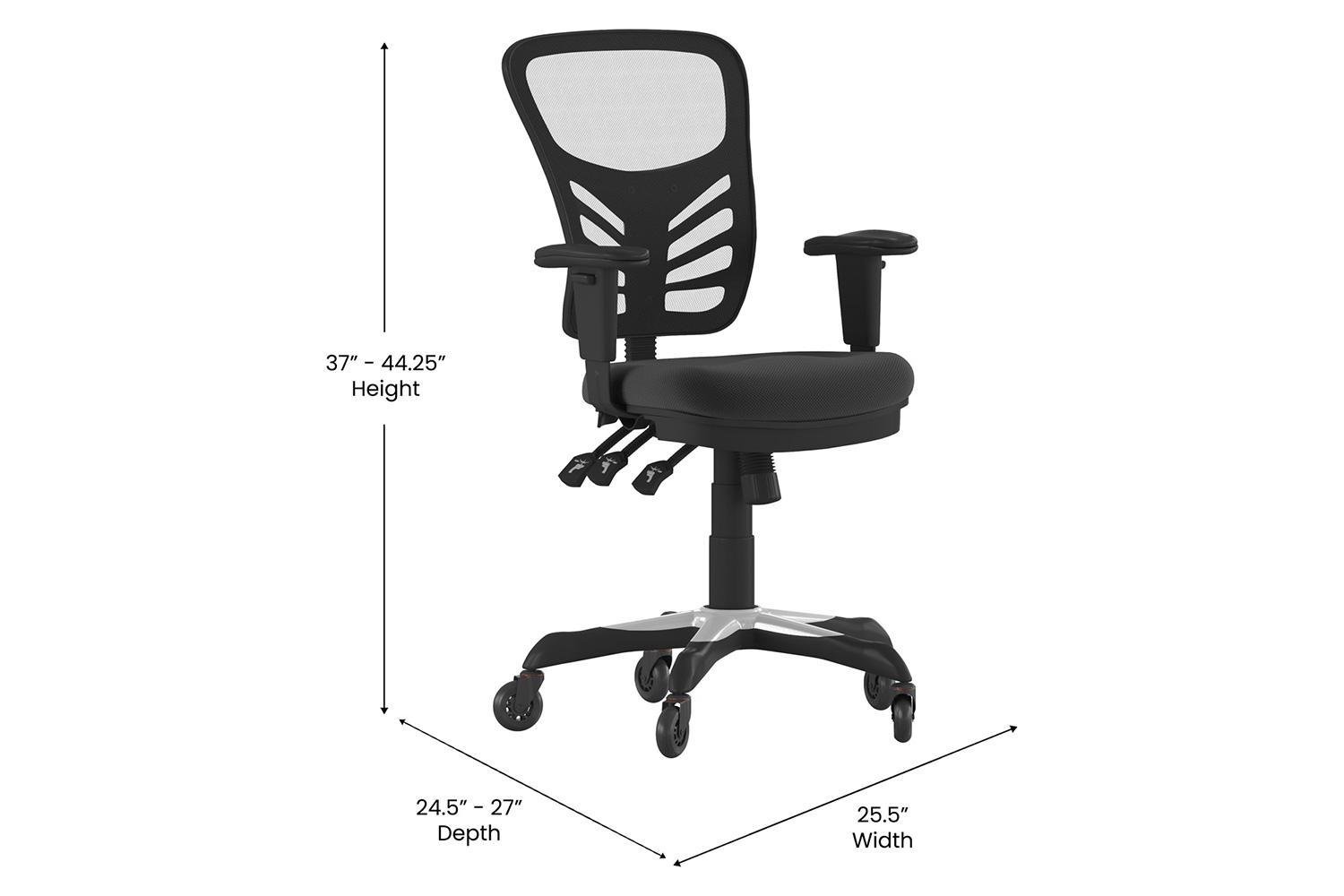 BLNK Nicholas Mid-Back Mesh Multifunction Executive Swivel Ergonomic Office Chair with Adjustable Arms and Transparent Roller Wheels - Black