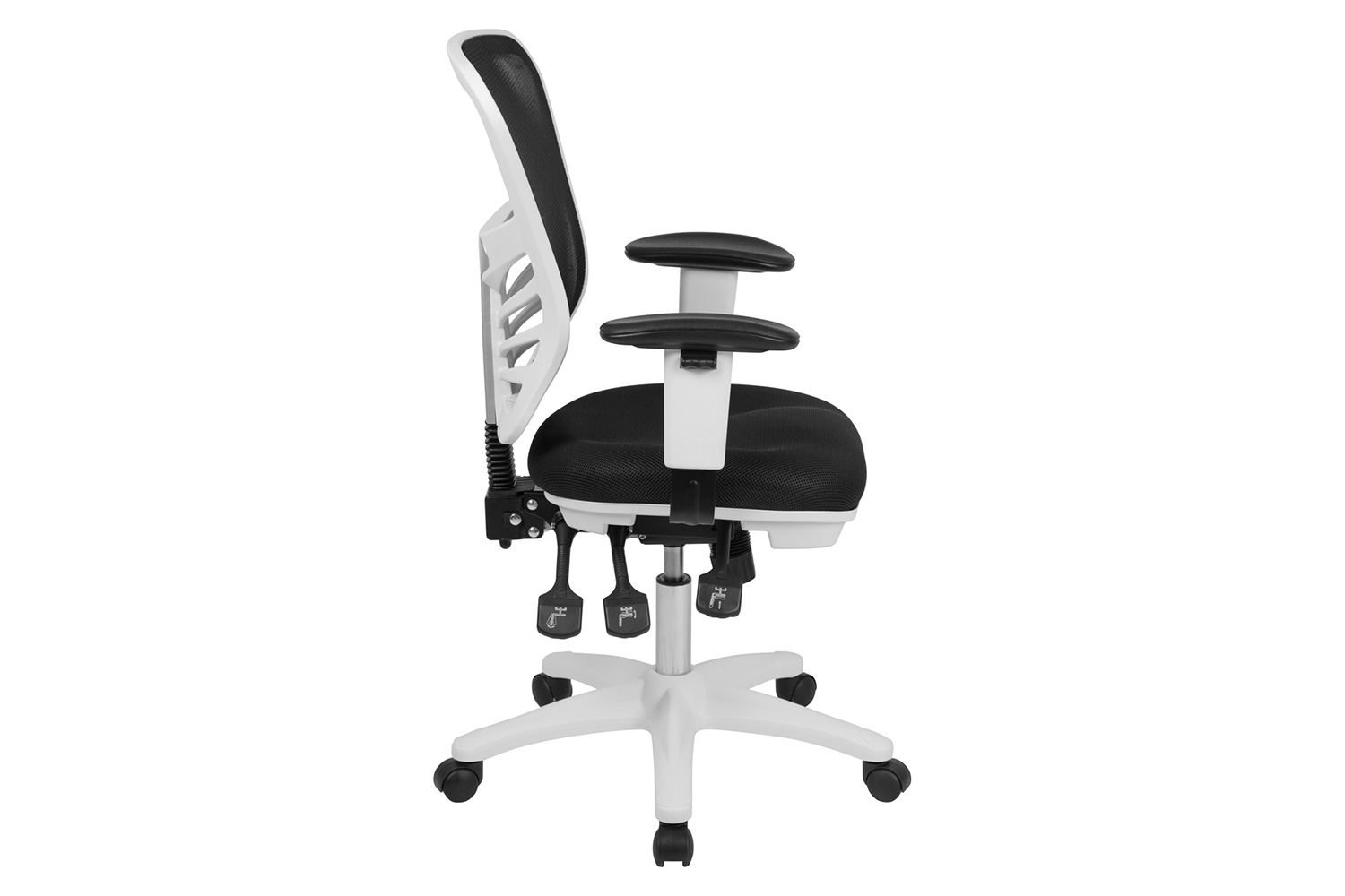 BLNK Nicholas Mid-Back Mesh Multifunction Executive Swivel Ergonomic Office Chair with Adjustable Arms and White Frame - Black