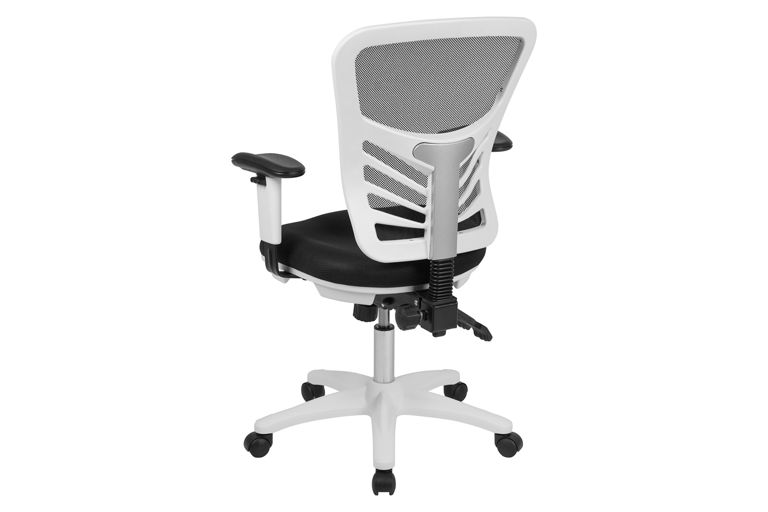 BLNK Nicholas Mid-Back Mesh Multifunction Executive Swivel Ergonomic Office Chair with Adjustable Arms and White Frame - Black