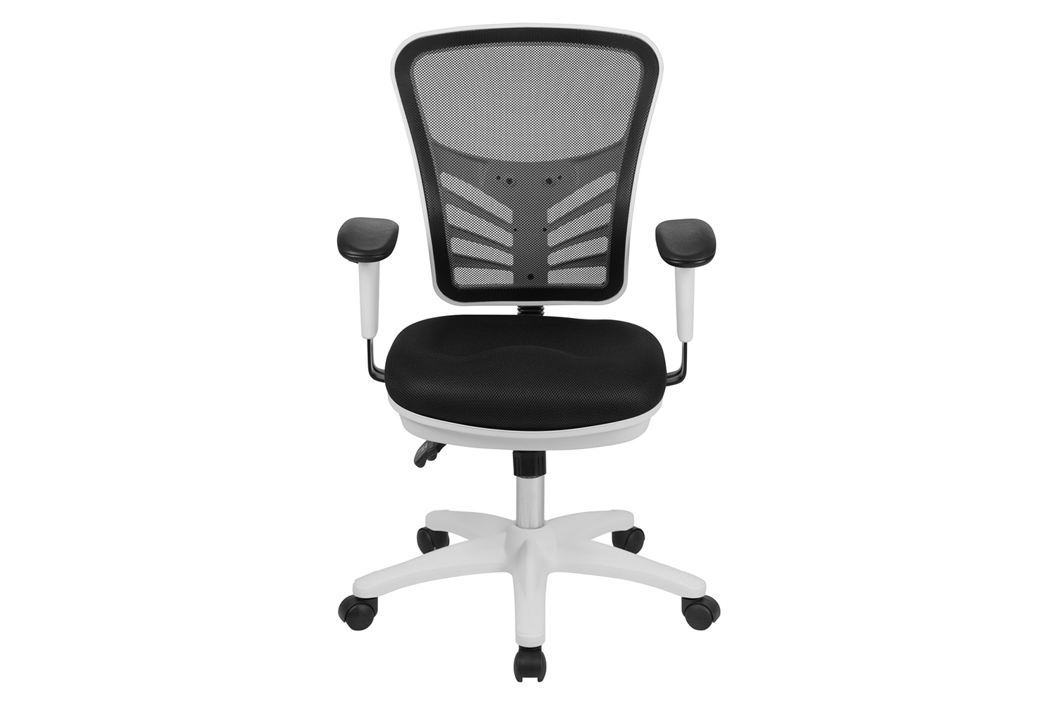 BLNK Nicholas Mid-Back Mesh Multifunction Executive Swivel Ergonomic Office Chair with Adjustable Arms and White Frame - Black