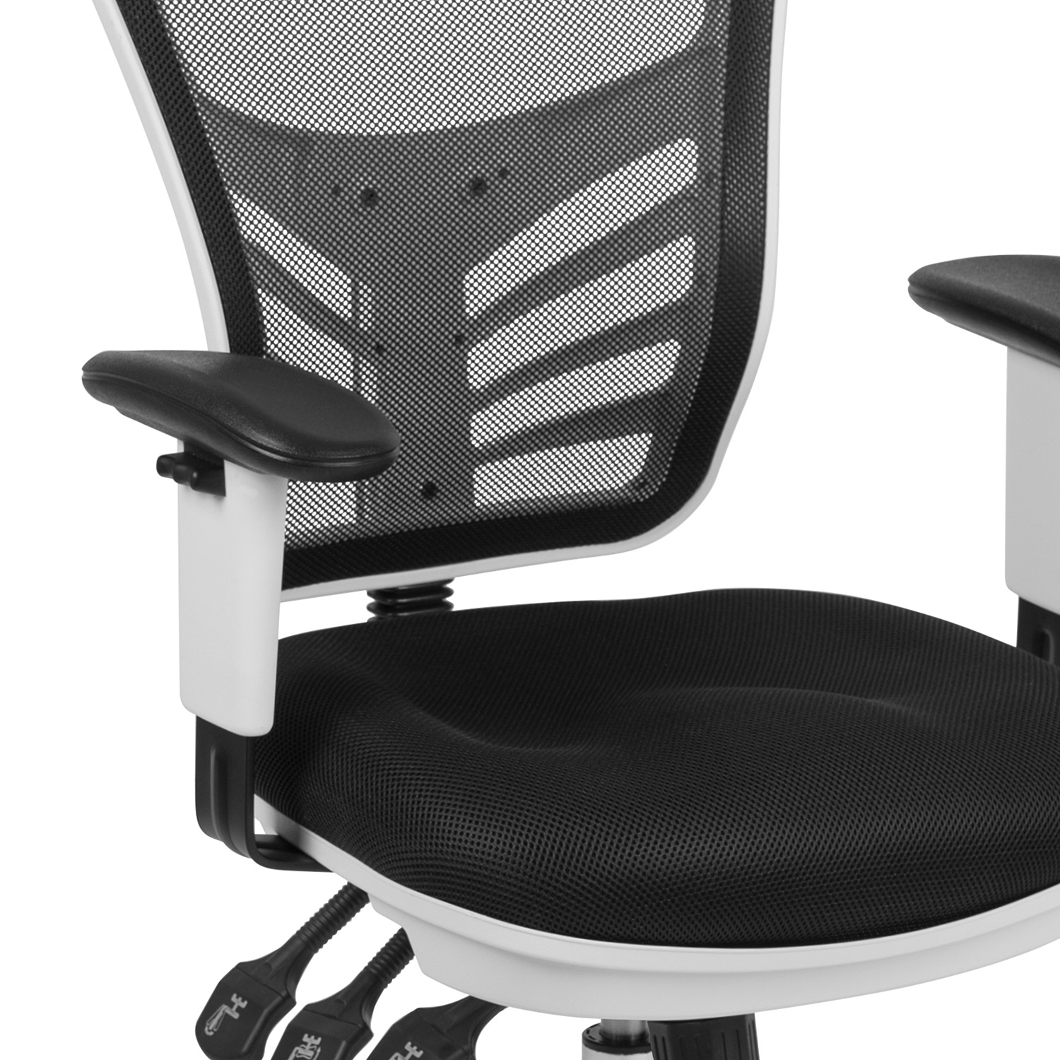 BLNK Nicholas Mid-Back Mesh Multifunction Executive Swivel Ergonomic Office Chair with Adjustable Arms and White Frame - Black