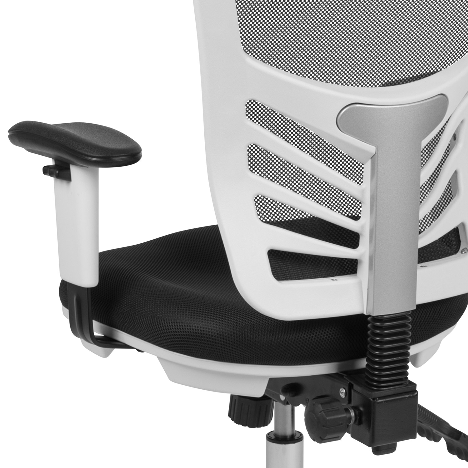 BLNK Nicholas Mid-Back Mesh Multifunction Executive Swivel Ergonomic Office Chair with Adjustable Arms and White Frame - Black