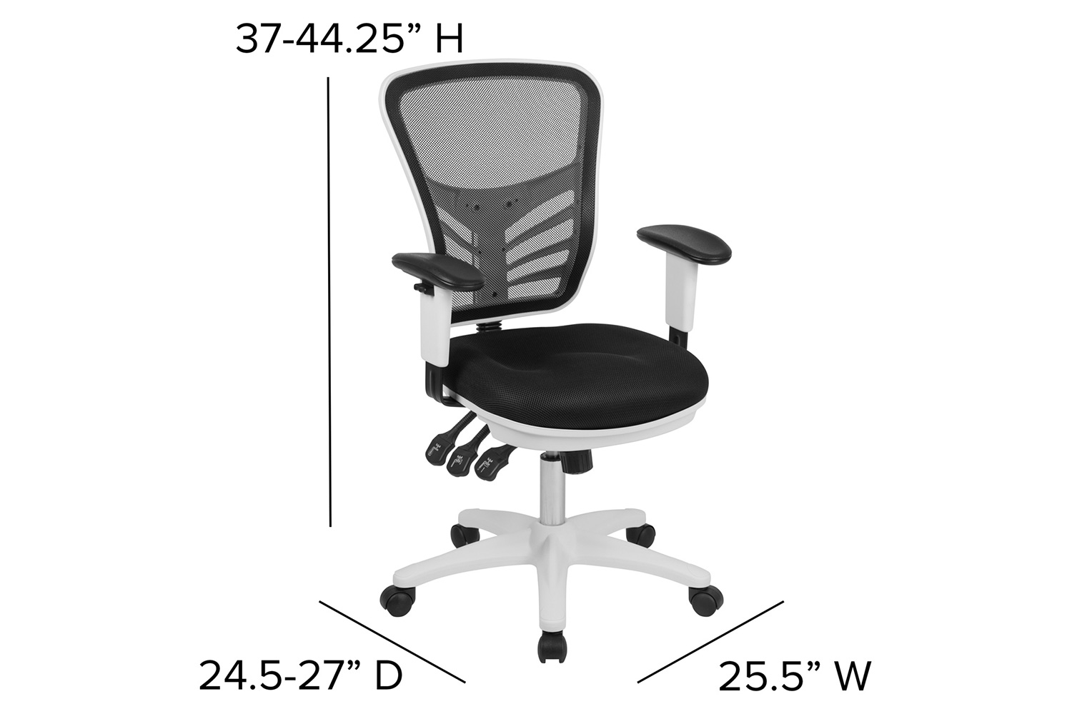 BLNK Nicholas Mid-Back Mesh Multifunction Executive Swivel Ergonomic Office Chair with Adjustable Arms and White Frame - Black