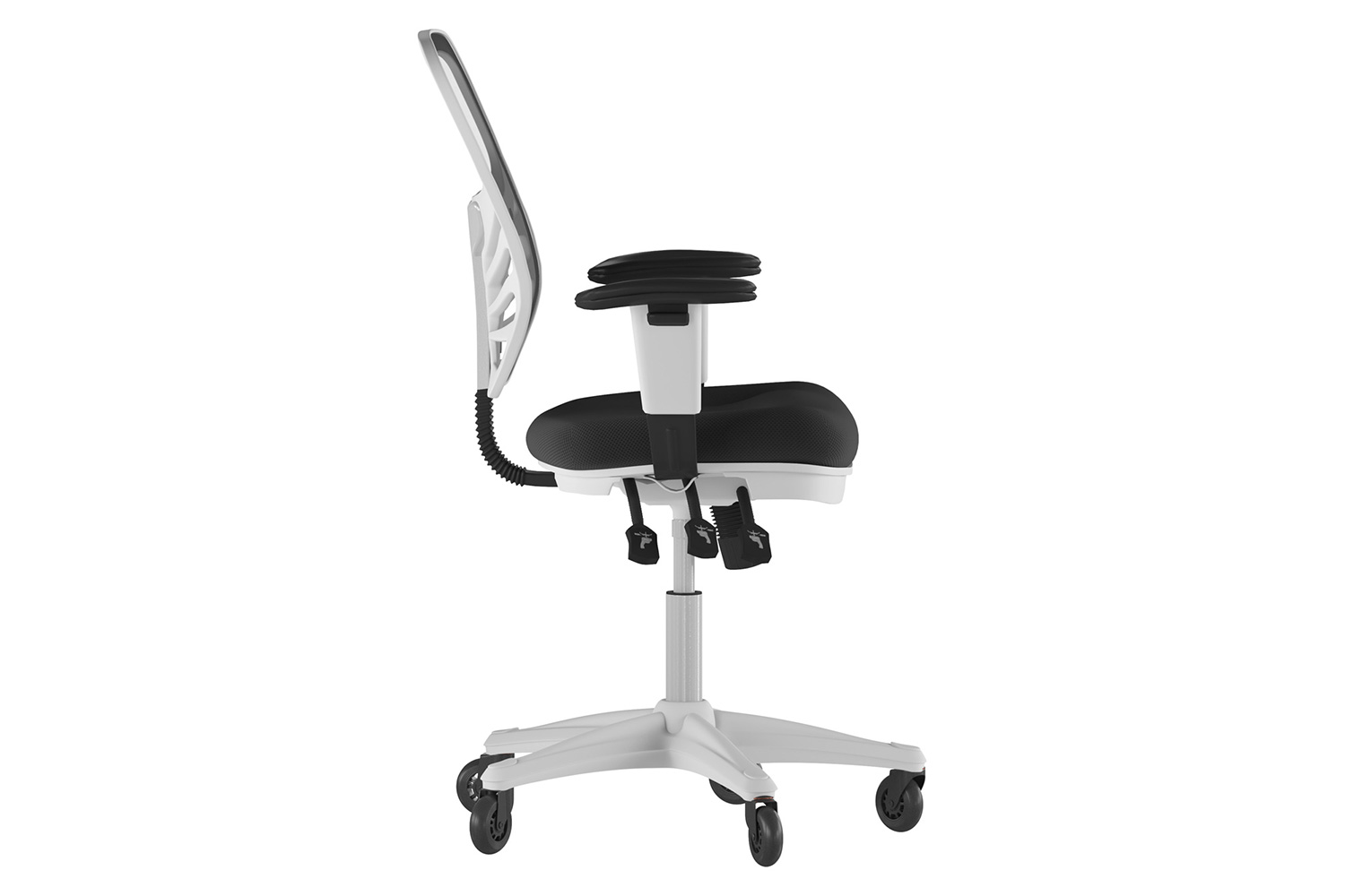 BLNK Nicholas Mid-Back Mesh Multifunction Executive Swivel Ergonomic Office Chair with Adjustable Arms, Transparent Roller Wheels, and White Frame - Black