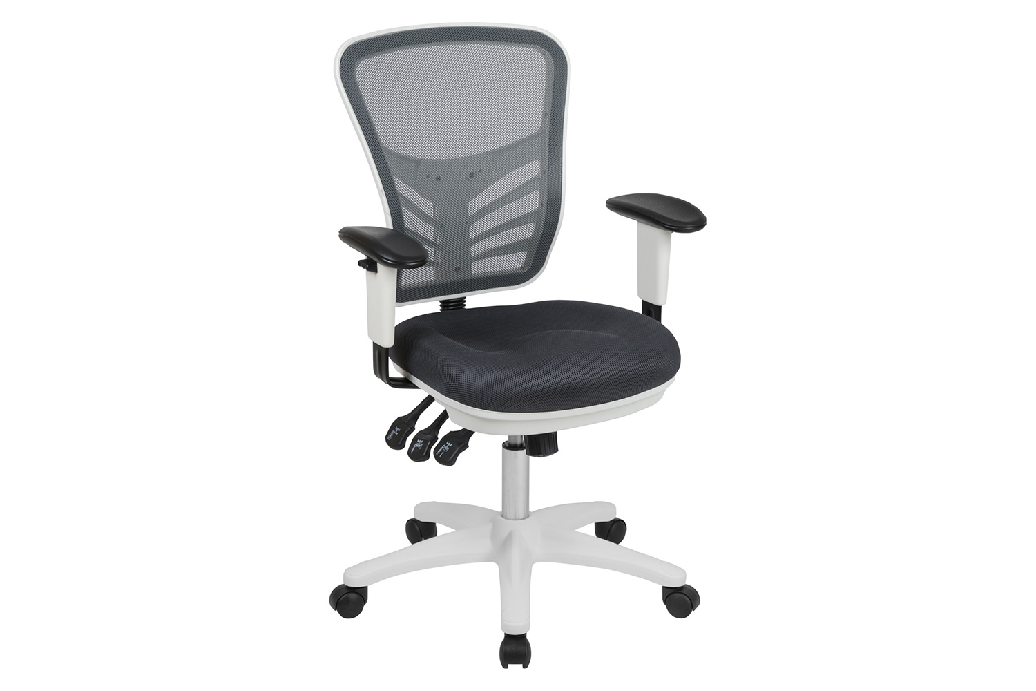 BLNK Nicholas Mid-Back Mesh Multifunction Executive Swivel Ergonomic Office Chair with Adjustable Arms and White Frame - Dark Gray