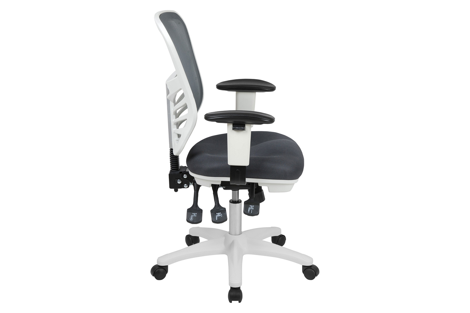 BLNK Nicholas Mid-Back Mesh Multifunction Executive Swivel Ergonomic Office Chair with Adjustable Arms and White Frame - Dark Gray