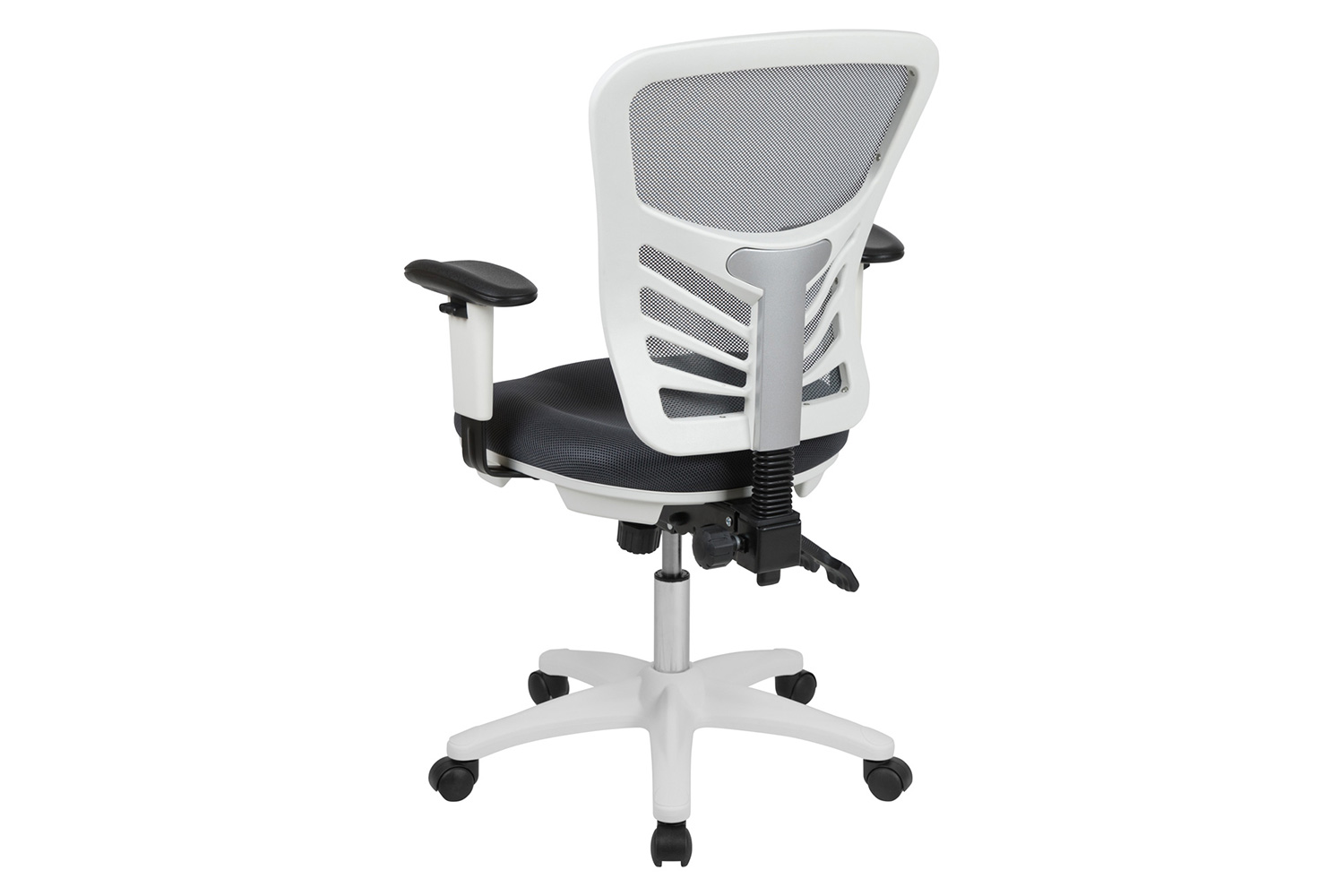 BLNK Nicholas Mid-Back Mesh Multifunction Executive Swivel Ergonomic Office Chair with Adjustable Arms and White Frame - Dark Gray