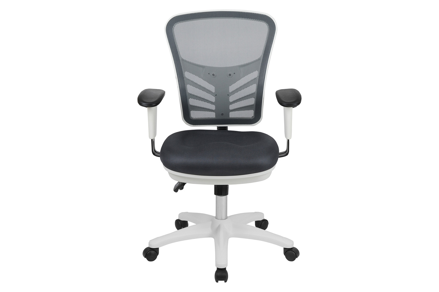 BLNK Nicholas Mid-Back Mesh Multifunction Executive Swivel Ergonomic Office Chair with Adjustable Arms and White Frame - Dark Gray