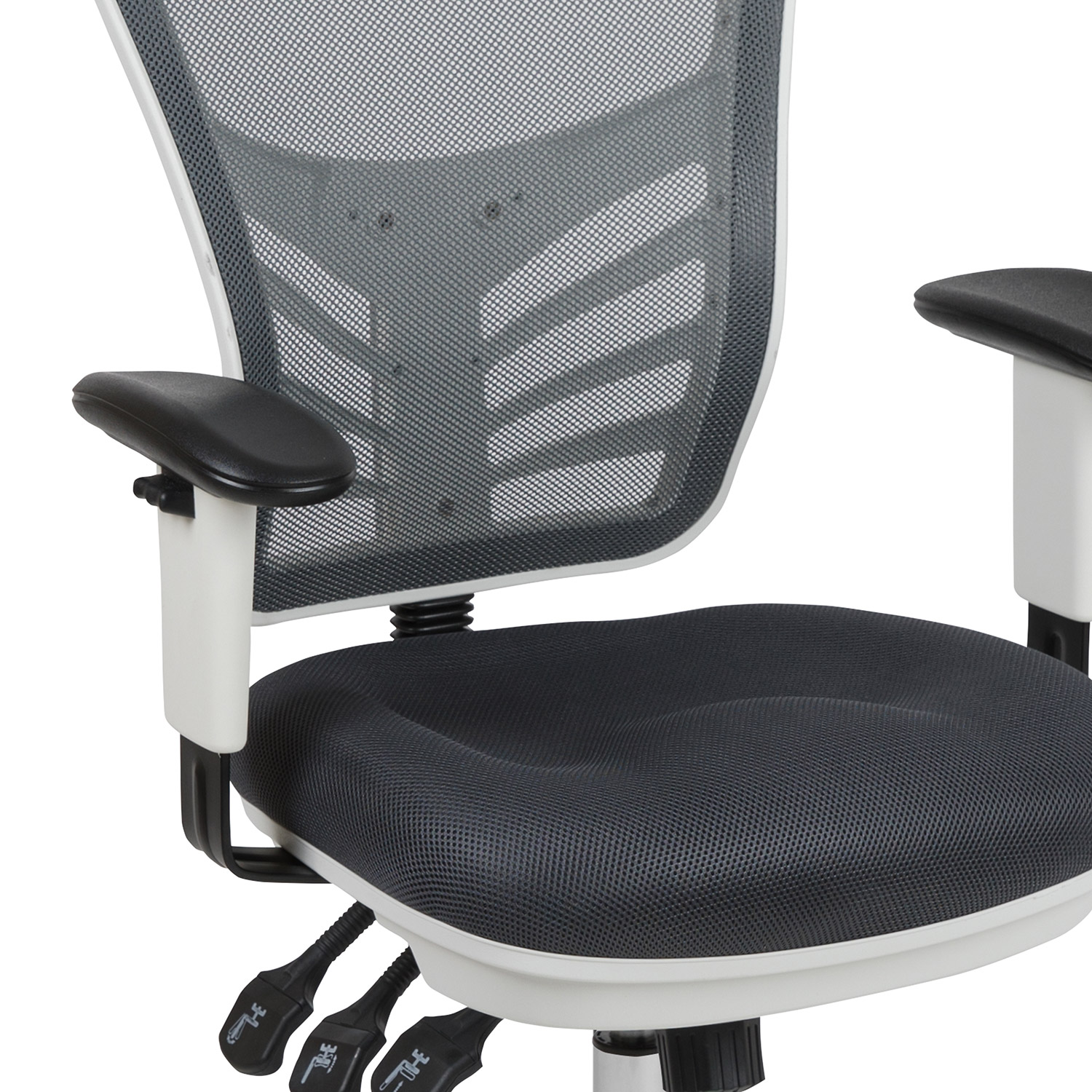 BLNK Nicholas Mid-Back Mesh Multifunction Executive Swivel Ergonomic Office Chair with Adjustable Arms and White Frame - Dark Gray